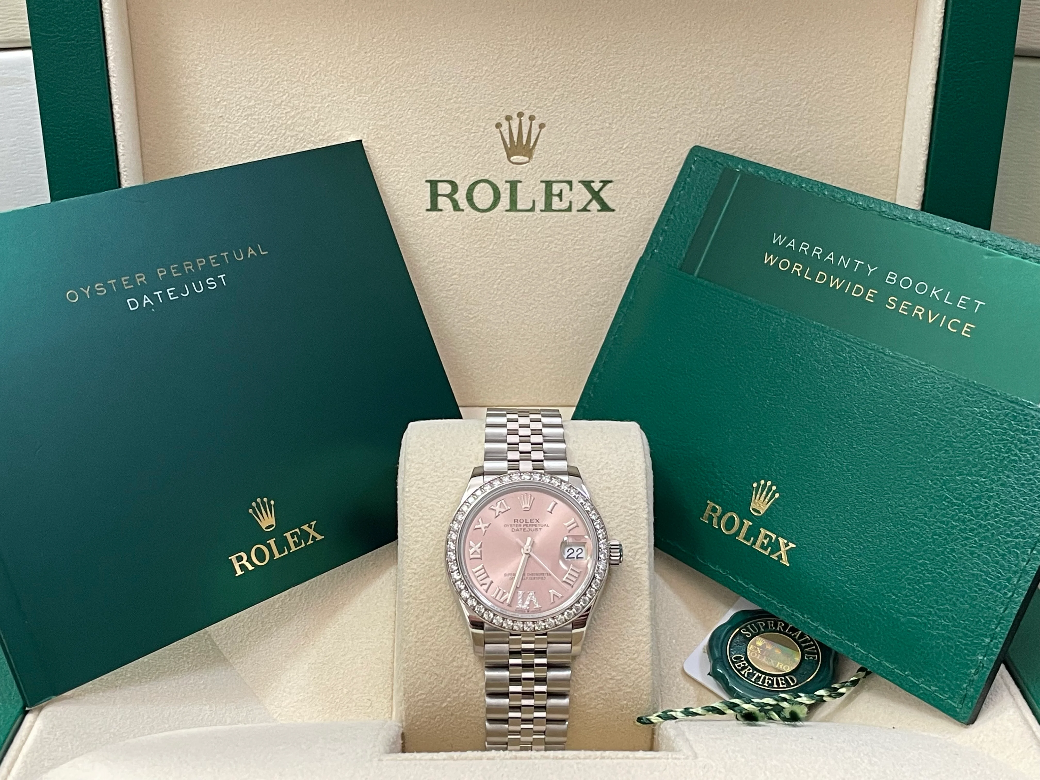 Rolex Steel and White Gold Datejust 31 - 2023 - Diamond Bezel - Pink Diamond Dial - Jubilee Bracelet - 278384RBR