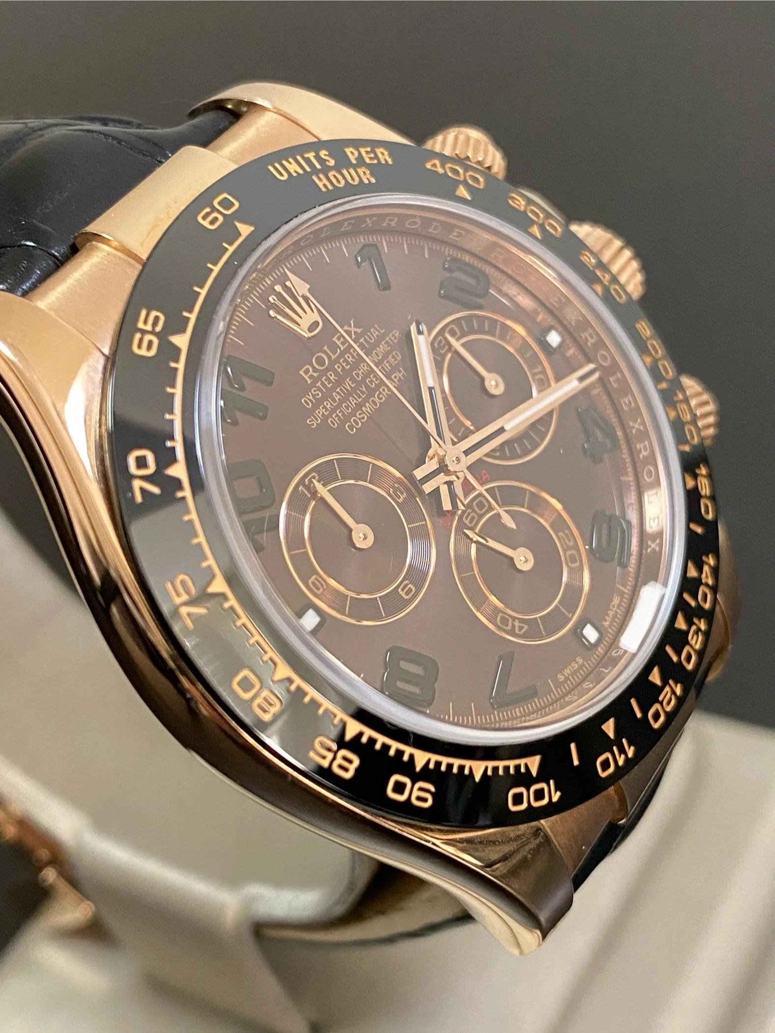 Rolex Everose Gold Cosmograph Daytona - G serial - Chocolate Arabic Dial - Black Leather Strap - 116515LN *COMPLETE SET*