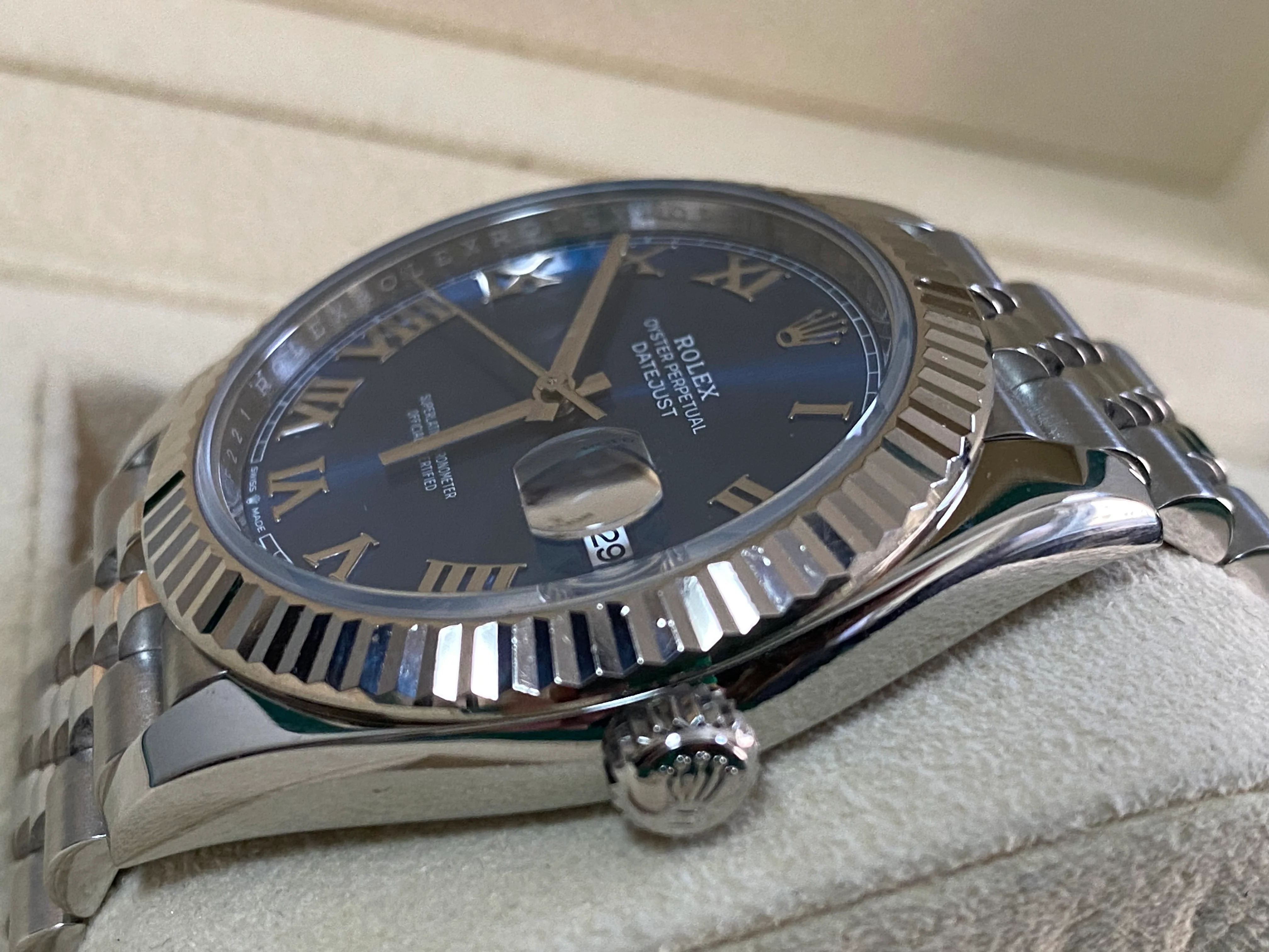 Rolex Steel and White Gold Datejust 41 - Fluted Bezel - Bright Blue Roman Dial - Jubilee Bracelet - 126334