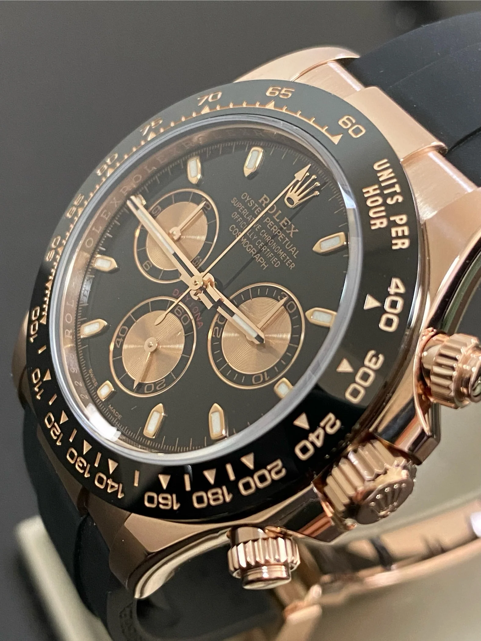 Rolex Everose Gold Cosmograph Daytona - 2022 - Black Index Dial - Black Oysterflex Strap - 116515LN