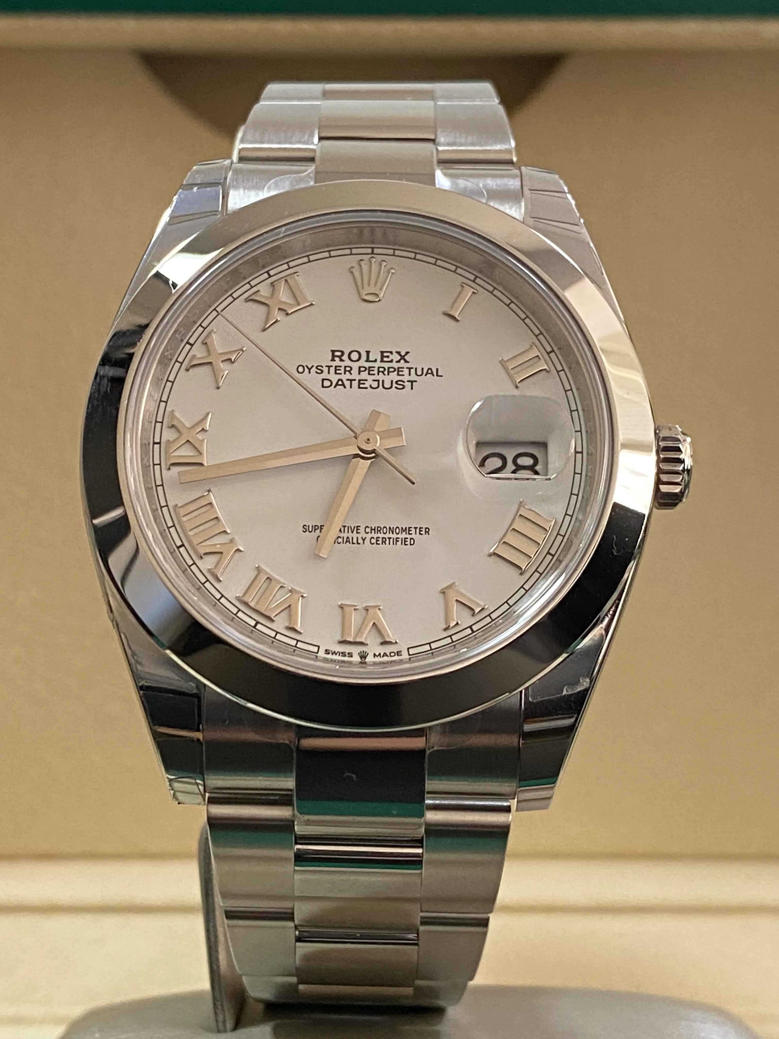 Rolex Steel Datejust 41 - 2023 - Smooth Bezel - White Roman Dial - Oyster Bracelet - 126300 *PARTIAL STICKERS*