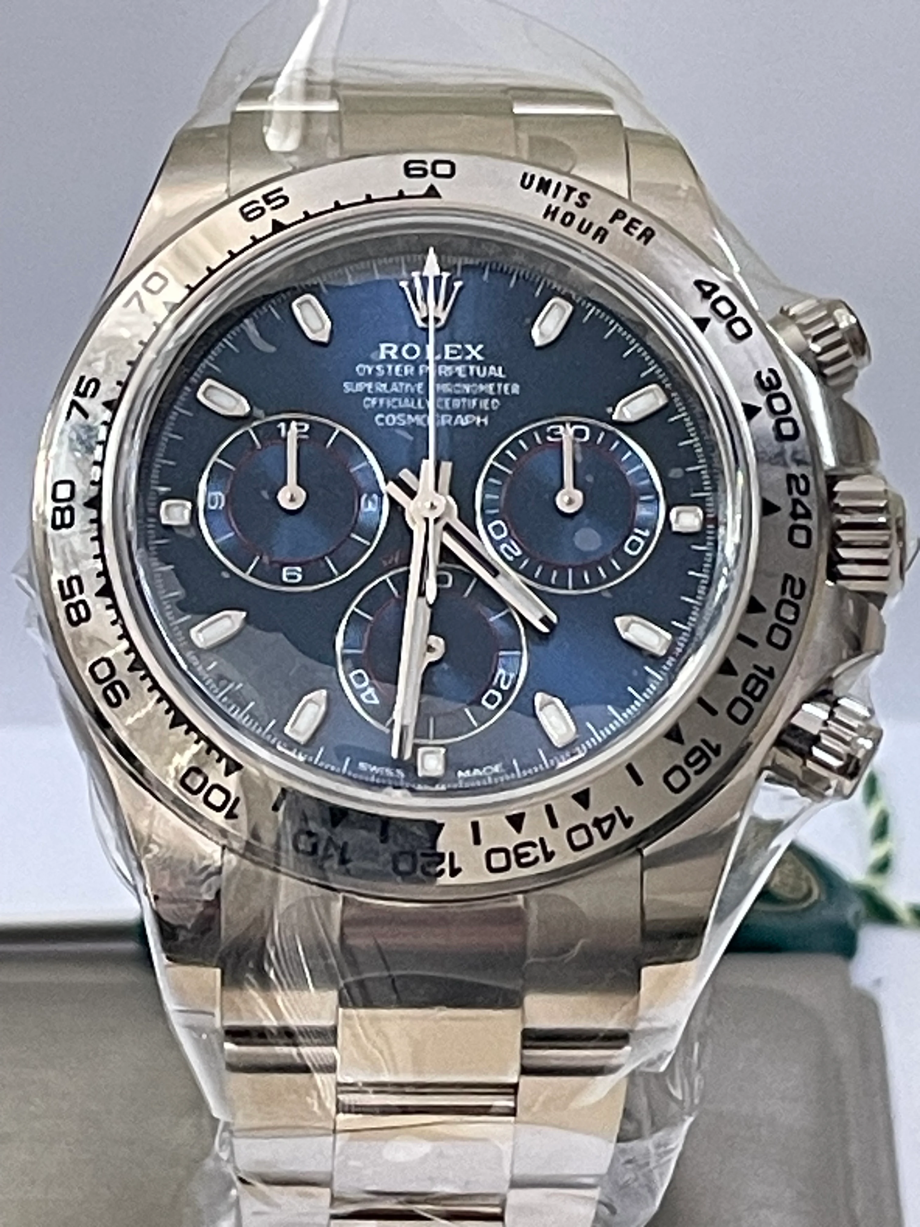 Rolex White Gold Cosmograph Daytona - 2023 - Blue Index Dial - 116509 *PARTIAL STICKERS*