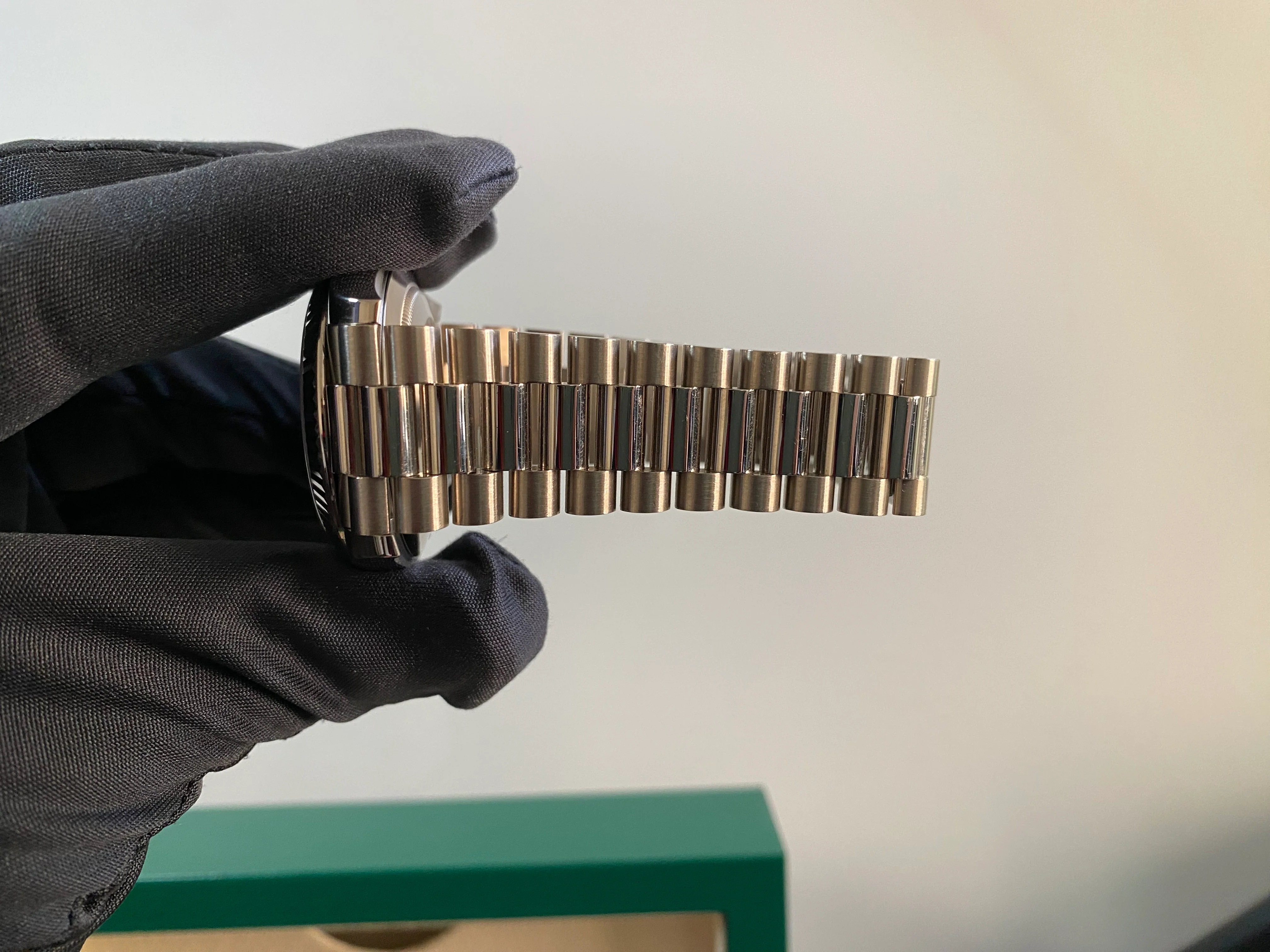 Rolex White Gold Day-Date 40 - 2021 - Fluted Bezel - Black Baguette Diamond Dial - President Bracelet - 228239