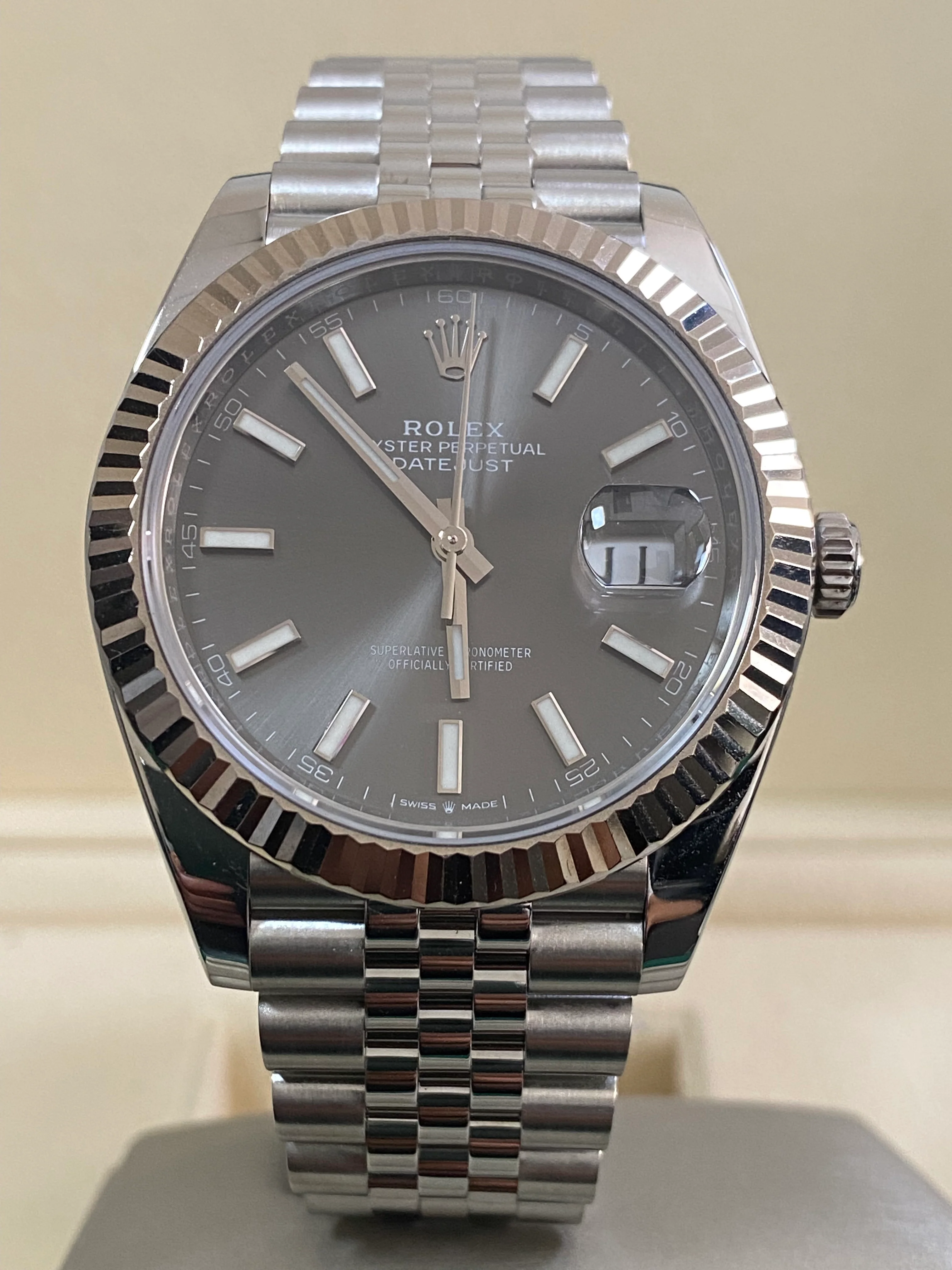 Rolex Steel and White Gold Datejust 41 - 2020 - Fluted Bezel - Dark Rhodium Dial - Jubilee Bracelet - 126334 *FULL SET*