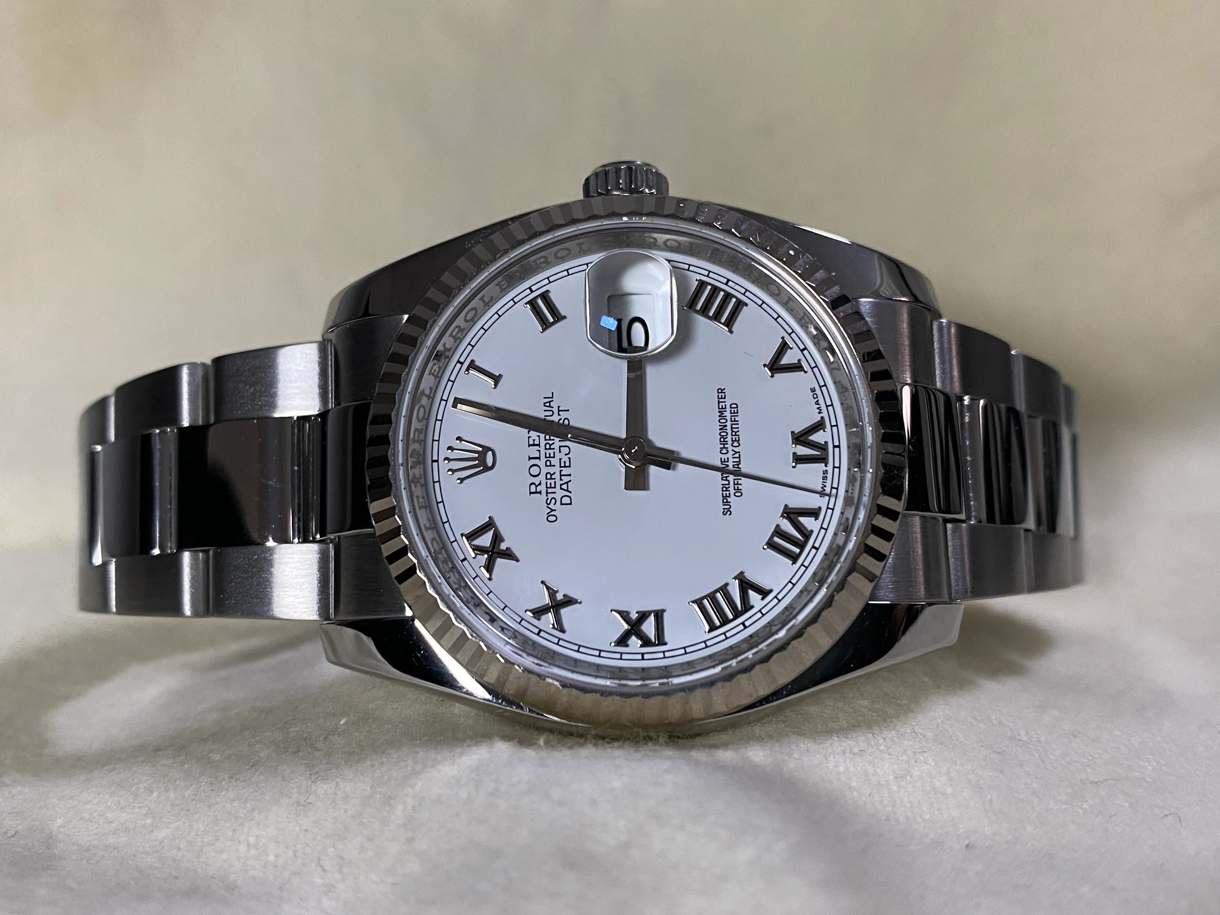 Rolex Steel Datejust 36 - Fluted Bezel - White Roman Dial - Oyster Bracelet - 116234
