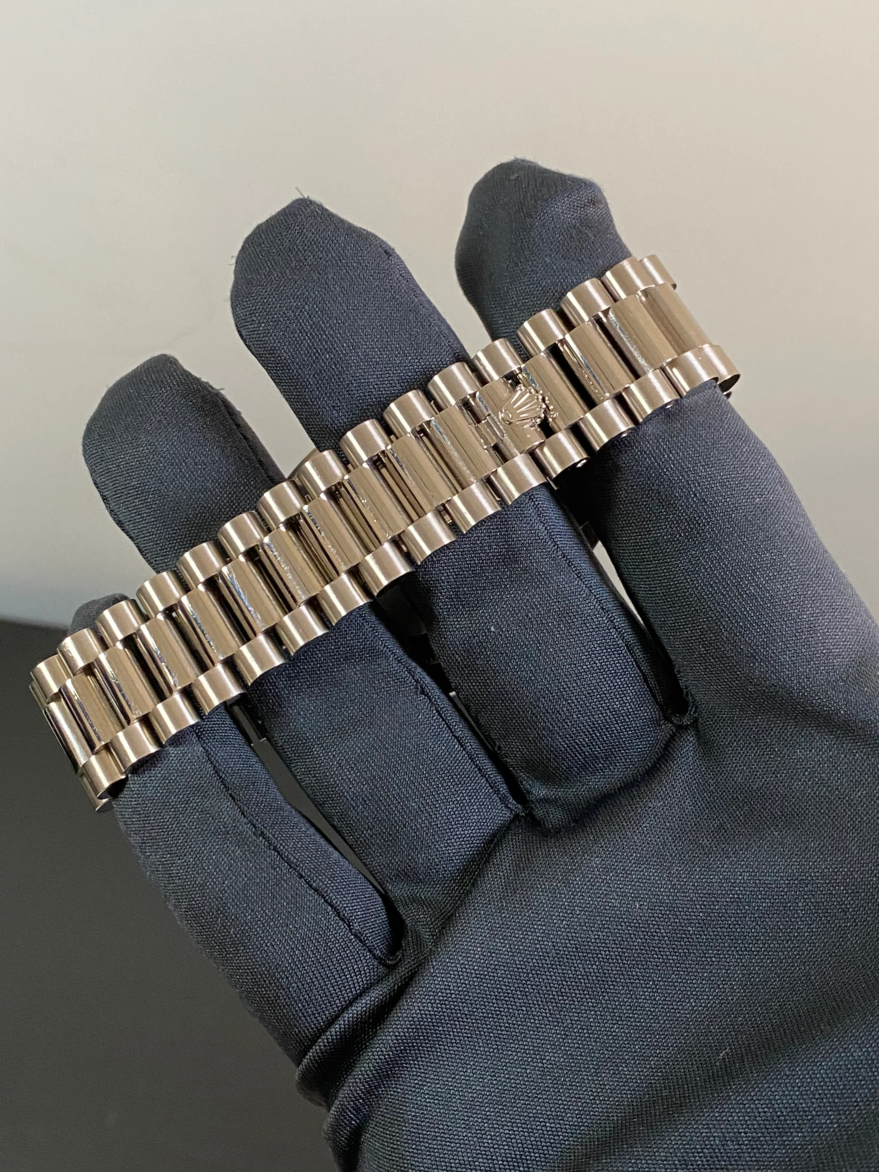 Rolex White Gold Day-Date 40 - 2021 - Fluted Bezel - Black Baguette Diamond Dial - President Bracelet - 228239