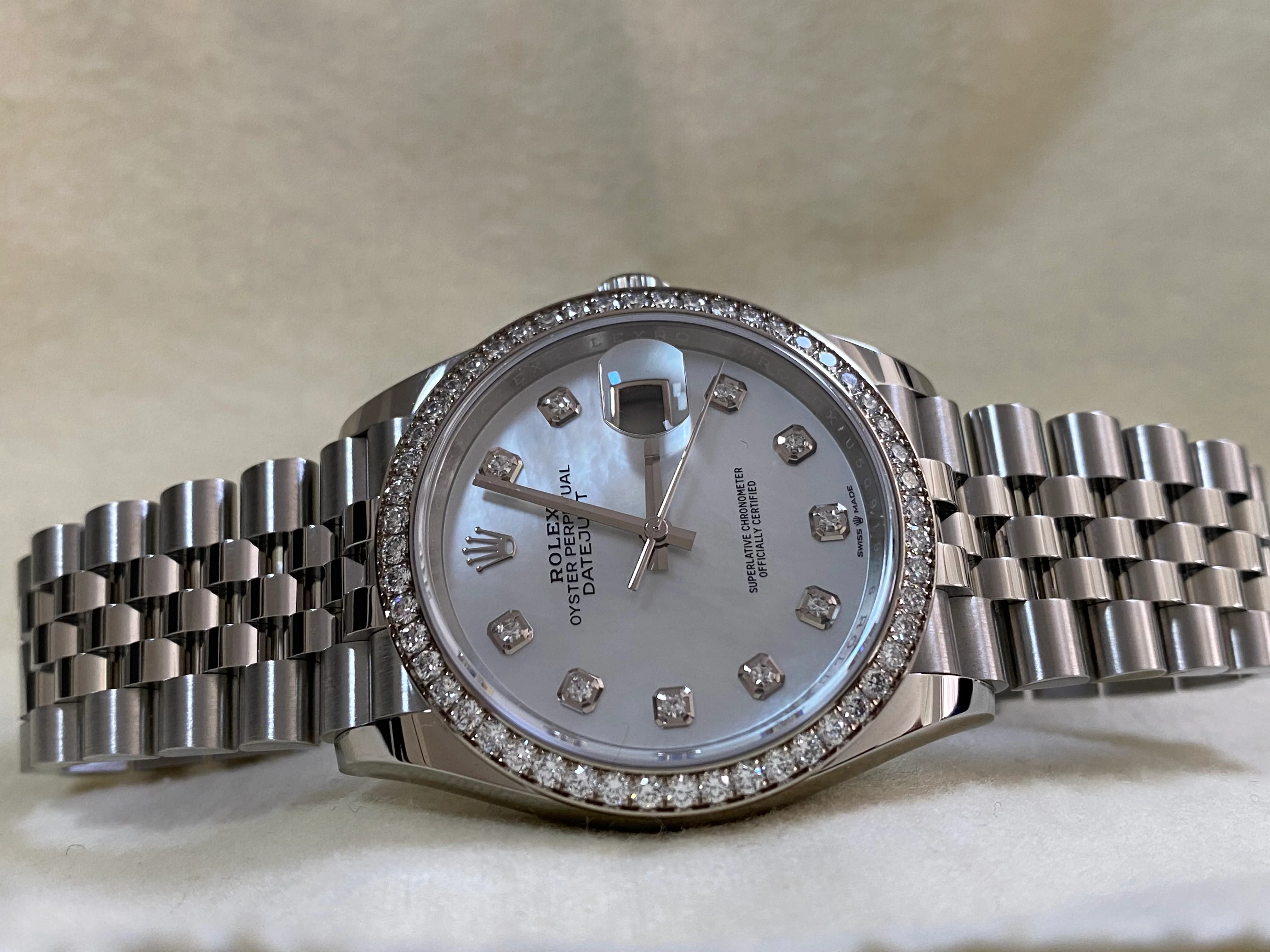 Rolex Steel Datejust 36 - 2024 - Diamond Bezel - Mother-of-Pearl Diamond Dial - Jubilee Bracelet - 126284RBR