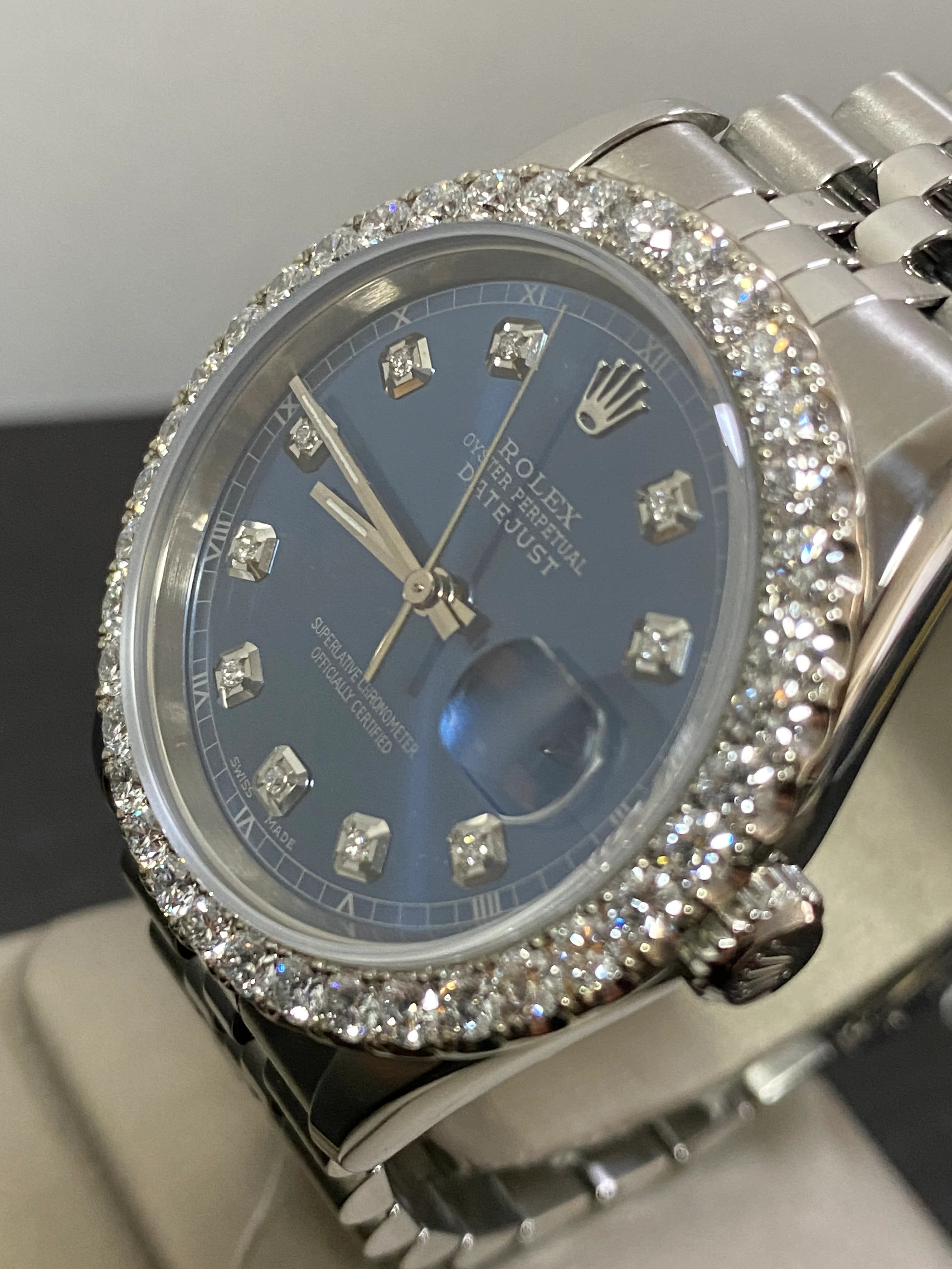 Rolex Steel Datejust 36 - W Serial - Diamond Bezel - Blue Diamond Dial - Jubilee Bracelet - 16234