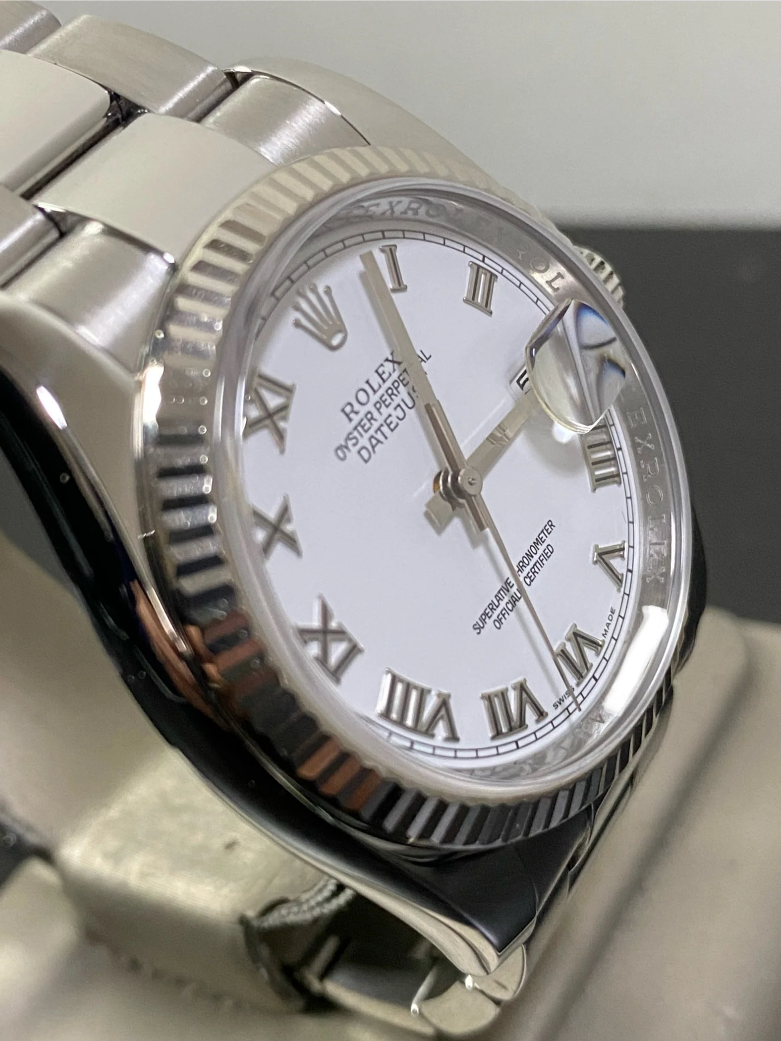 Rolex Steel Datejust 36 - Fluted Bezel - White Roman Dial - Oyster Bracelet - 116234