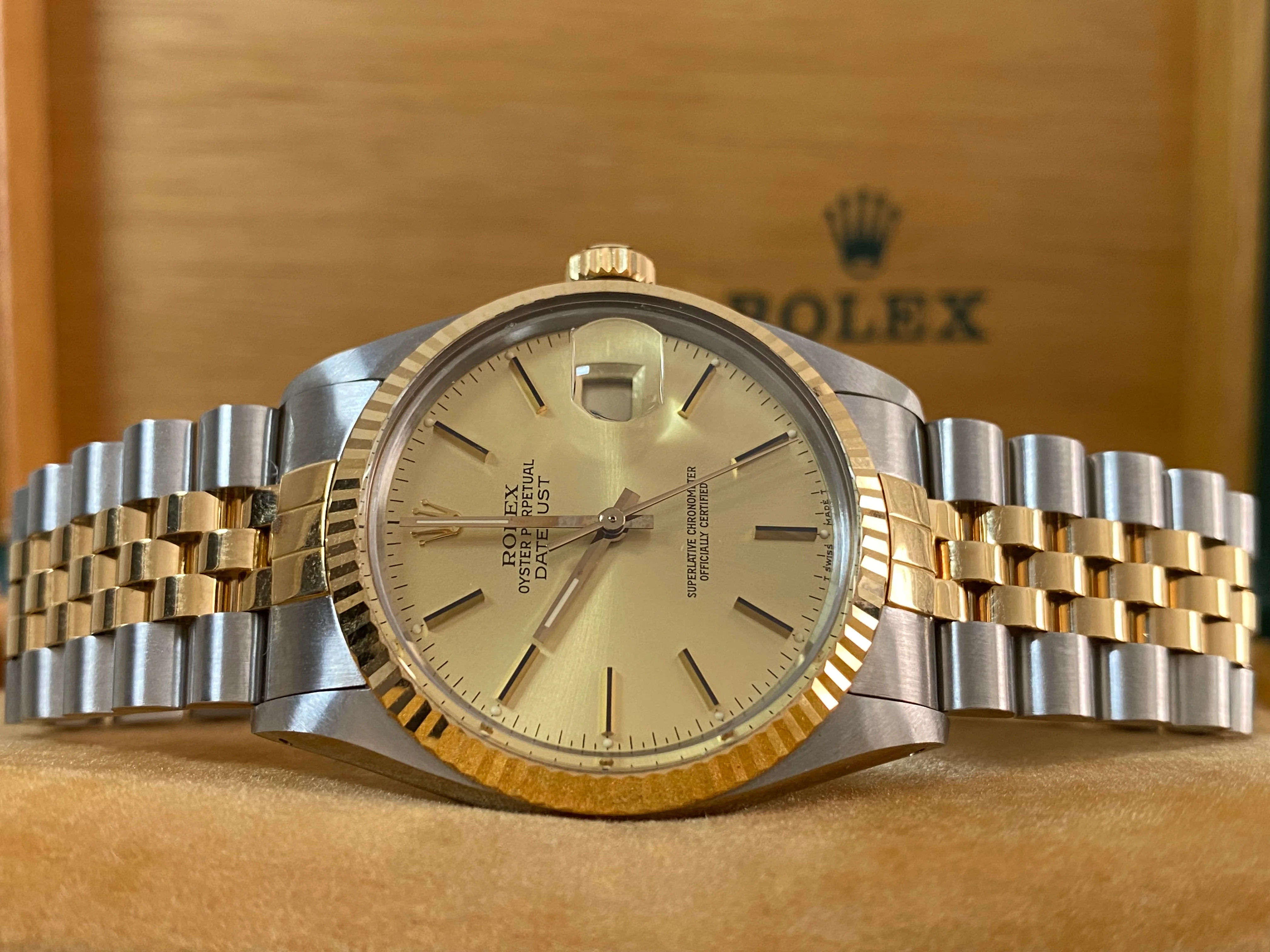 Rolex Steel and Yellow Gold Datejust 36 - 1987 - Fluted Bezel - Champagne Index Dial - Jubilee Bracelet - 16013 *UNPOLISHED*