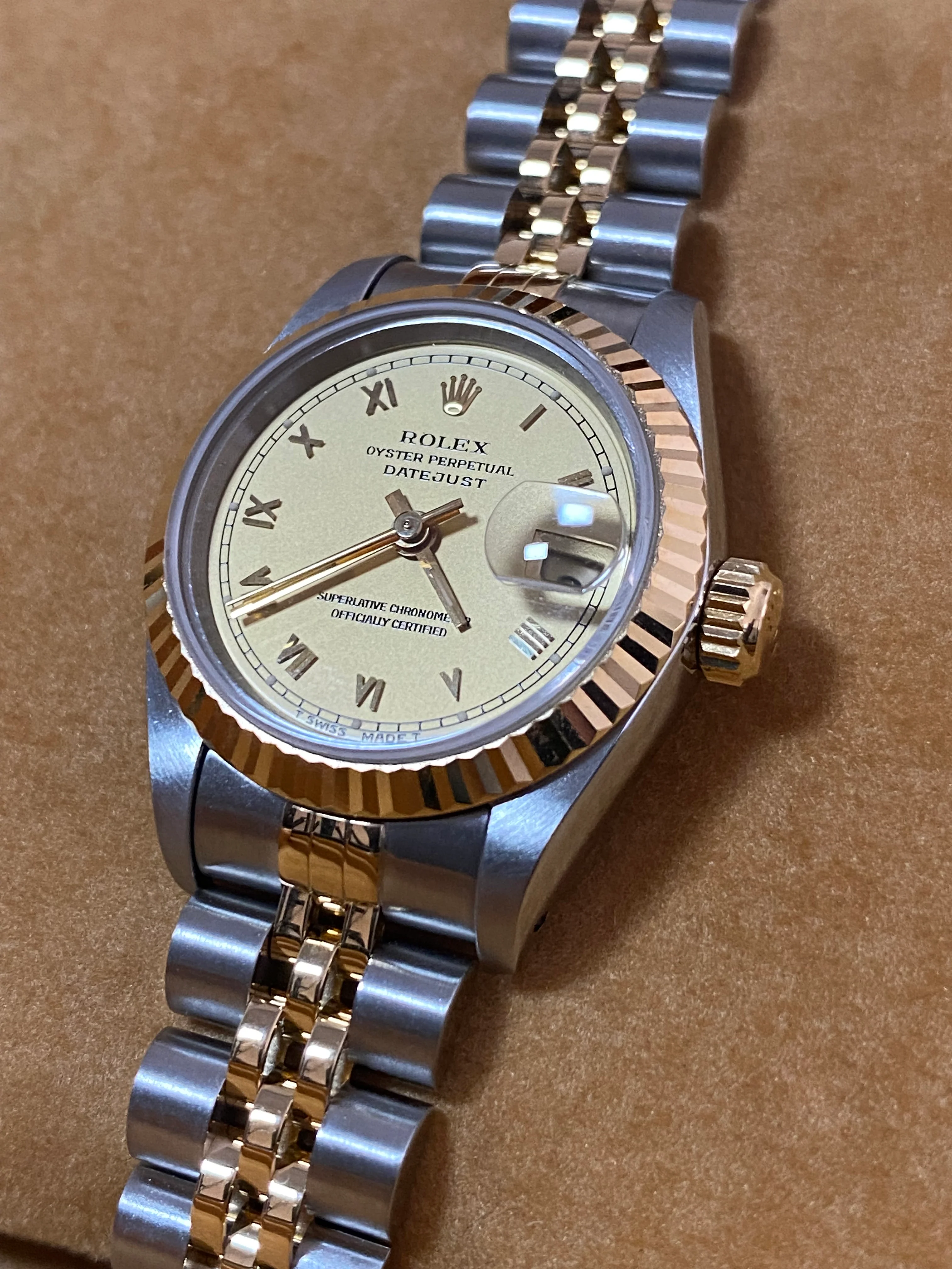 Rolex Steel and Yellow Gold Lady-Datejust - S serial - Fluted Bezel - Champagne Roman Dial - Jubilee Bracelet - 69173
