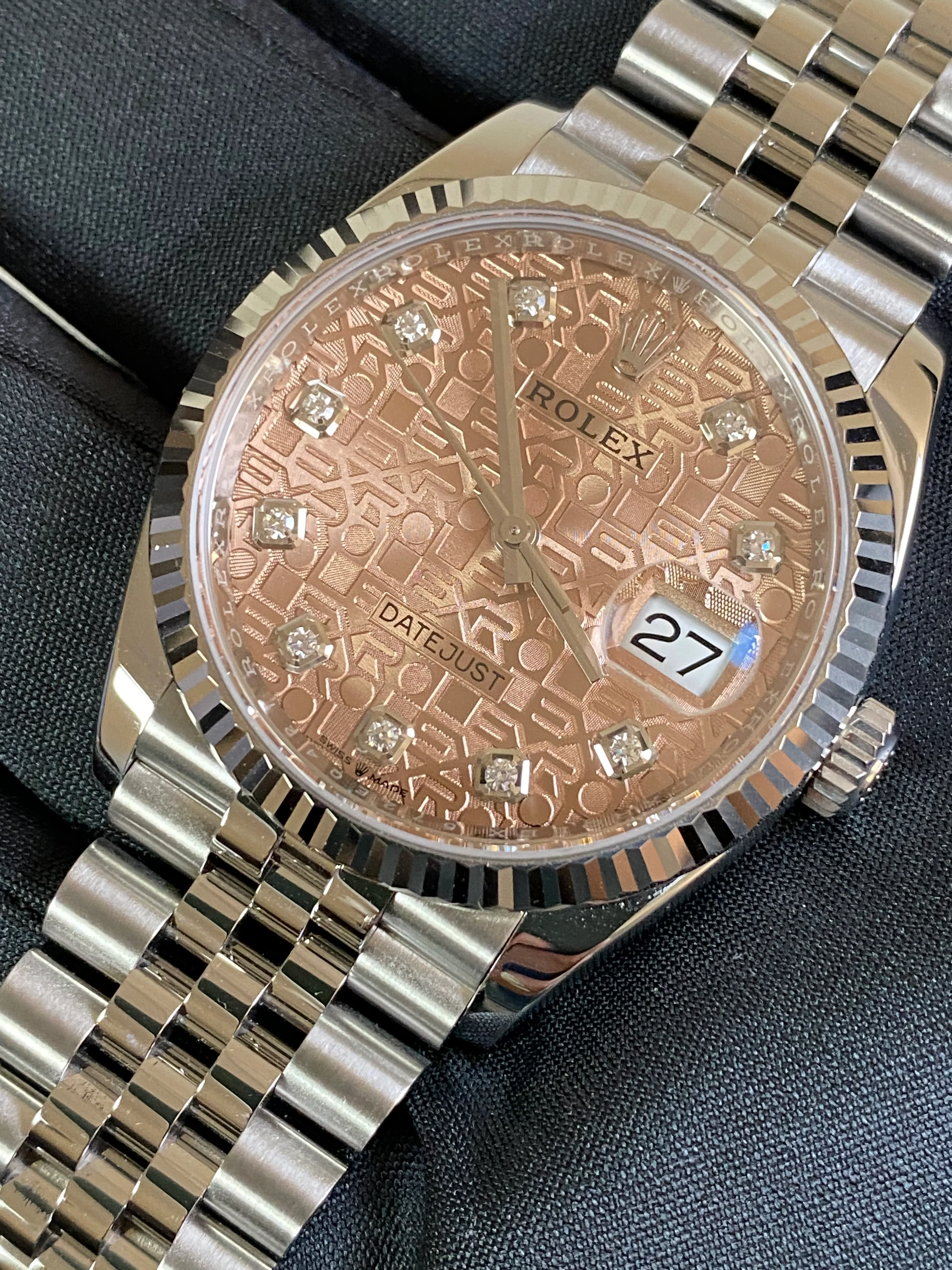 Rolex Steel Datejust 36 - 2023 - Fluted Bezel - Pink Anniversary Diamond Dial - Jubilee Bracelet - 126234