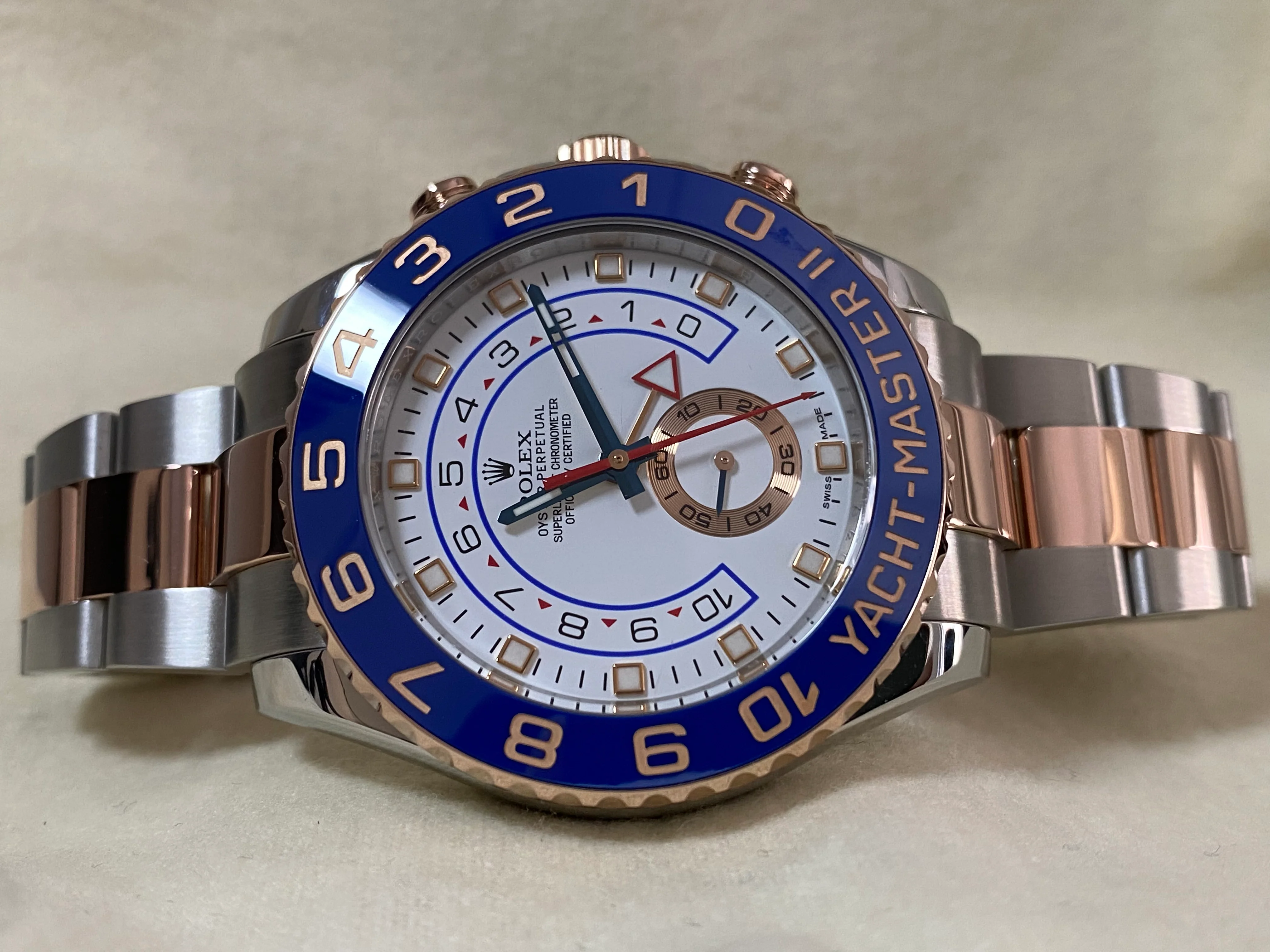Rolex Steel and Everose Gold Yacht-Master II - 2016 - Ceramic Blue Bezel - White Dial - 116681 *FULL SET*