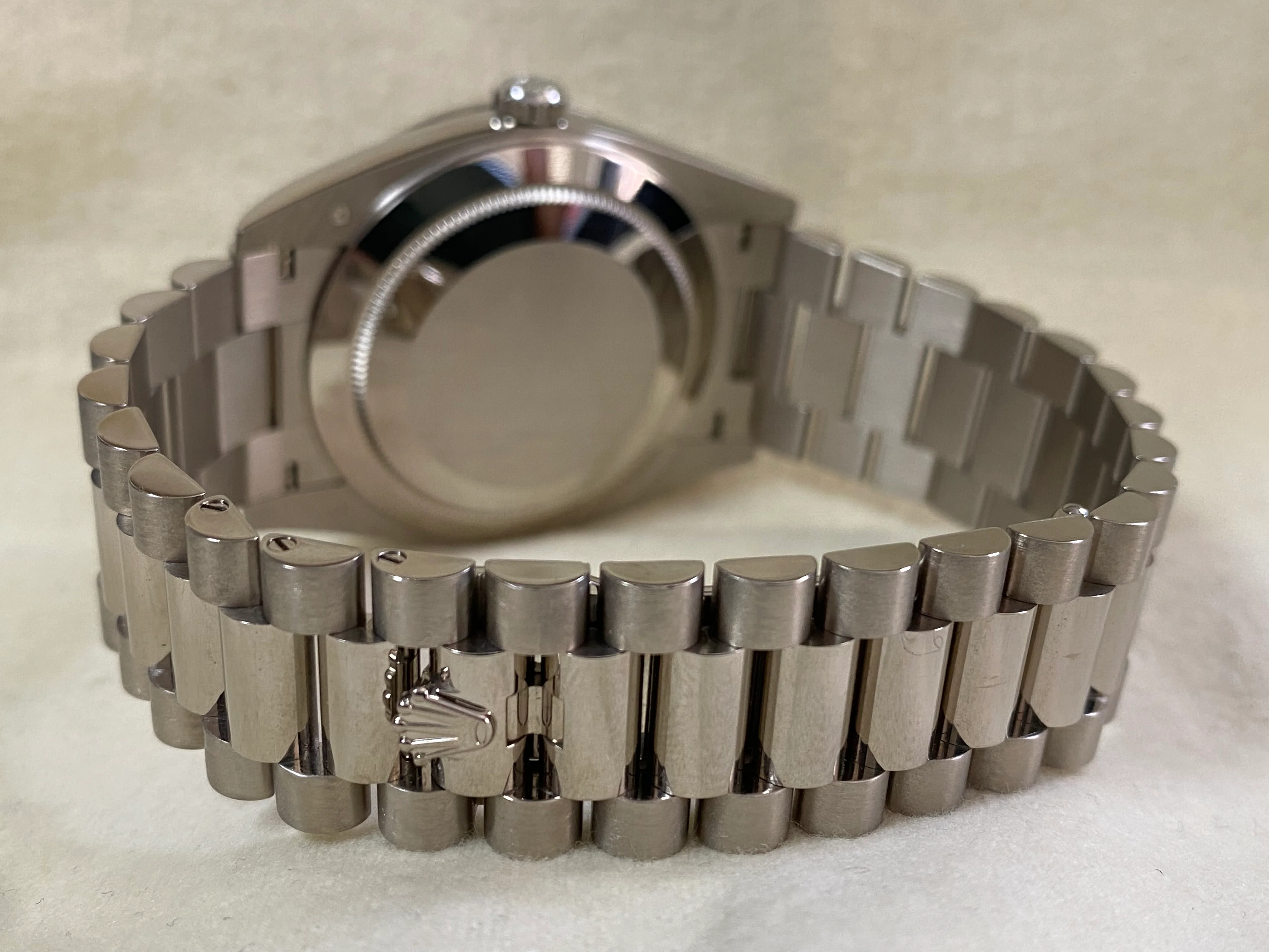 Rolex White Gold Day-Date 40 - 2023 - Diamond-Set Bezel - Black Baguette Dial - President Bracelet - 228349RBR