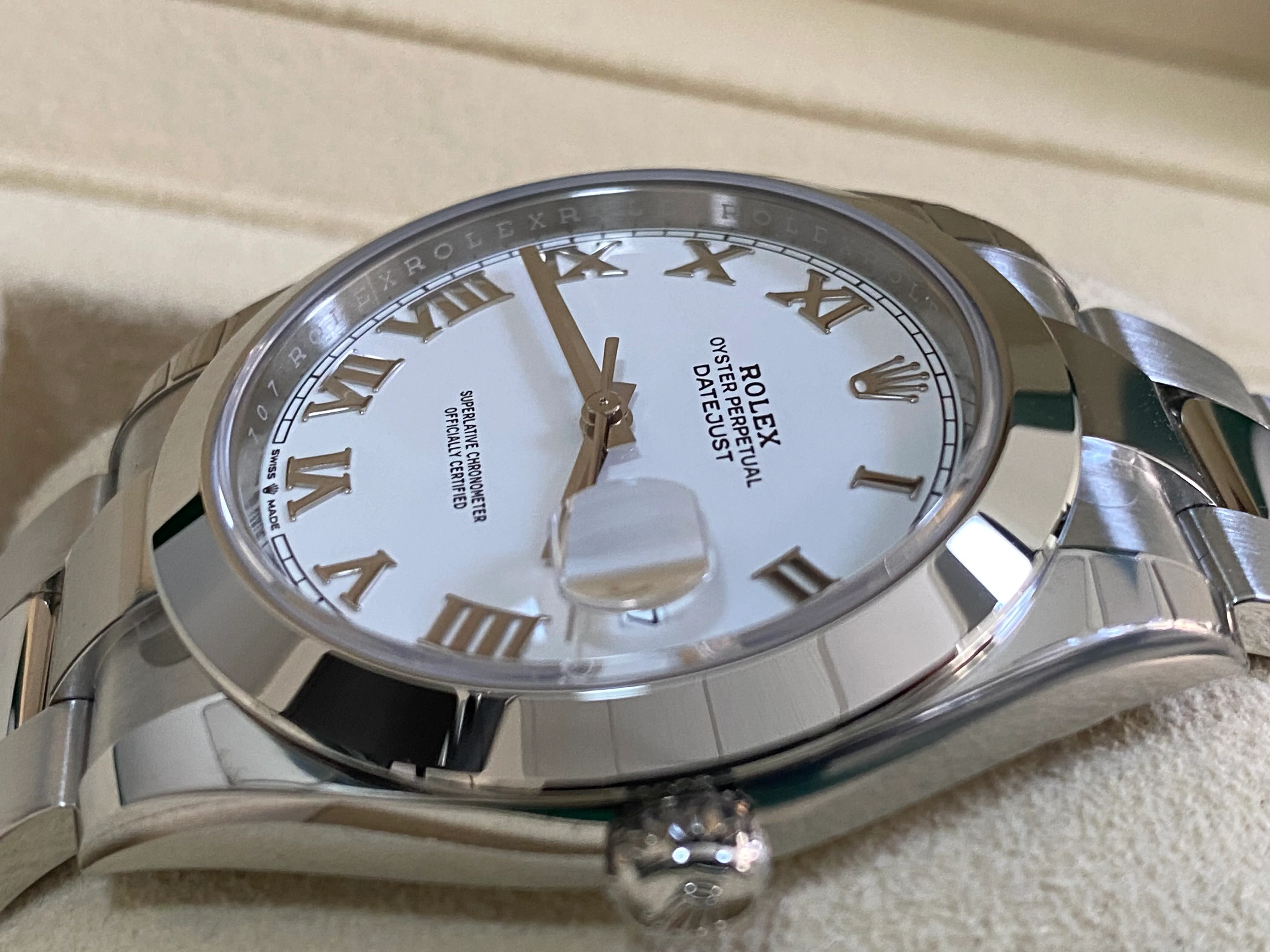 Rolex Steel Datejust 41 - 2023 - Smooth Bezel - White Roman Dial - Oyster Bracelet - 126300 FULL STICKERS