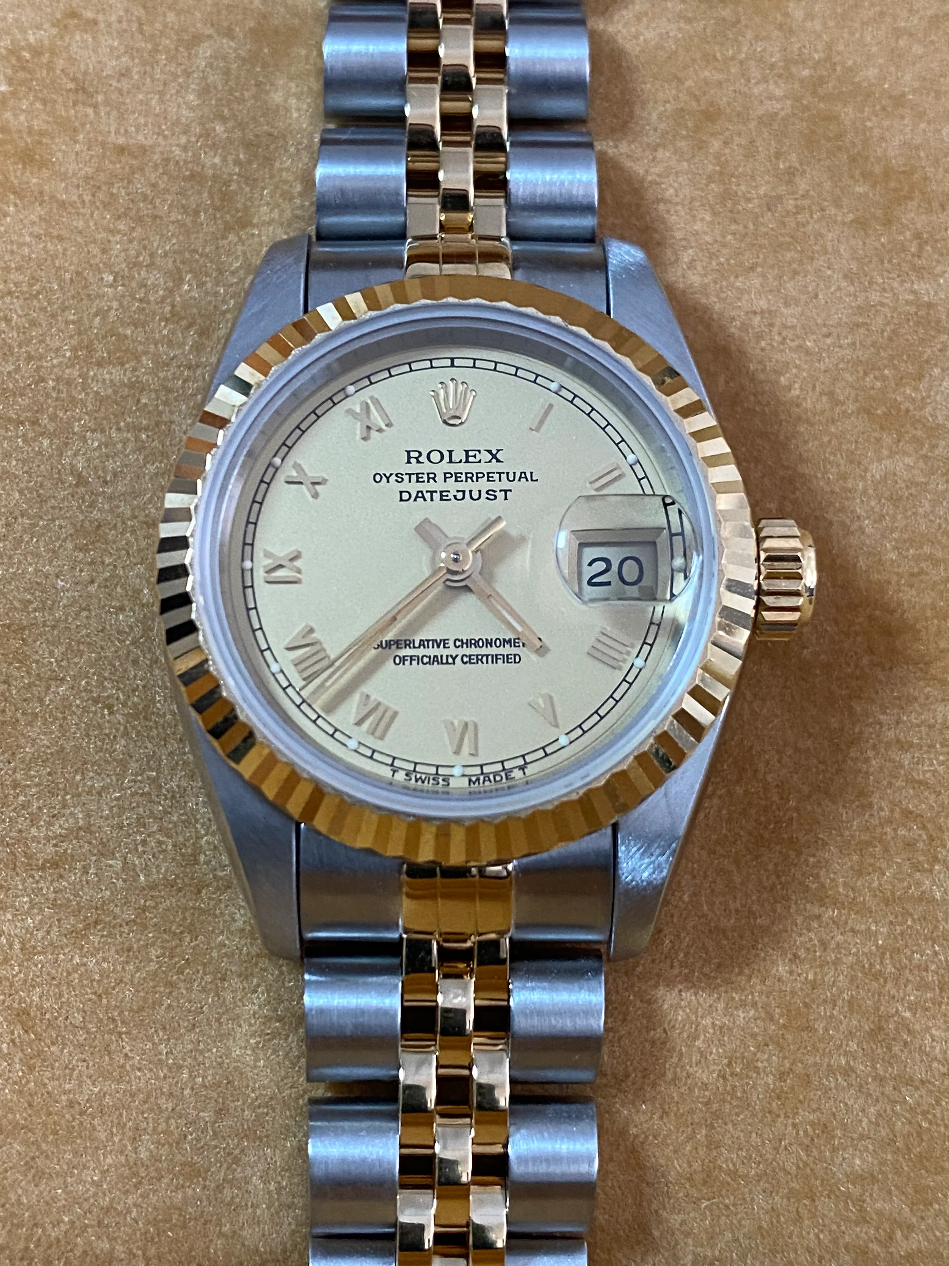 Rolex Steel and Yellow Gold Lady-Datejust - S serial - Fluted Bezel - Champagne Roman Dial - Jubilee Bracelet - 69173