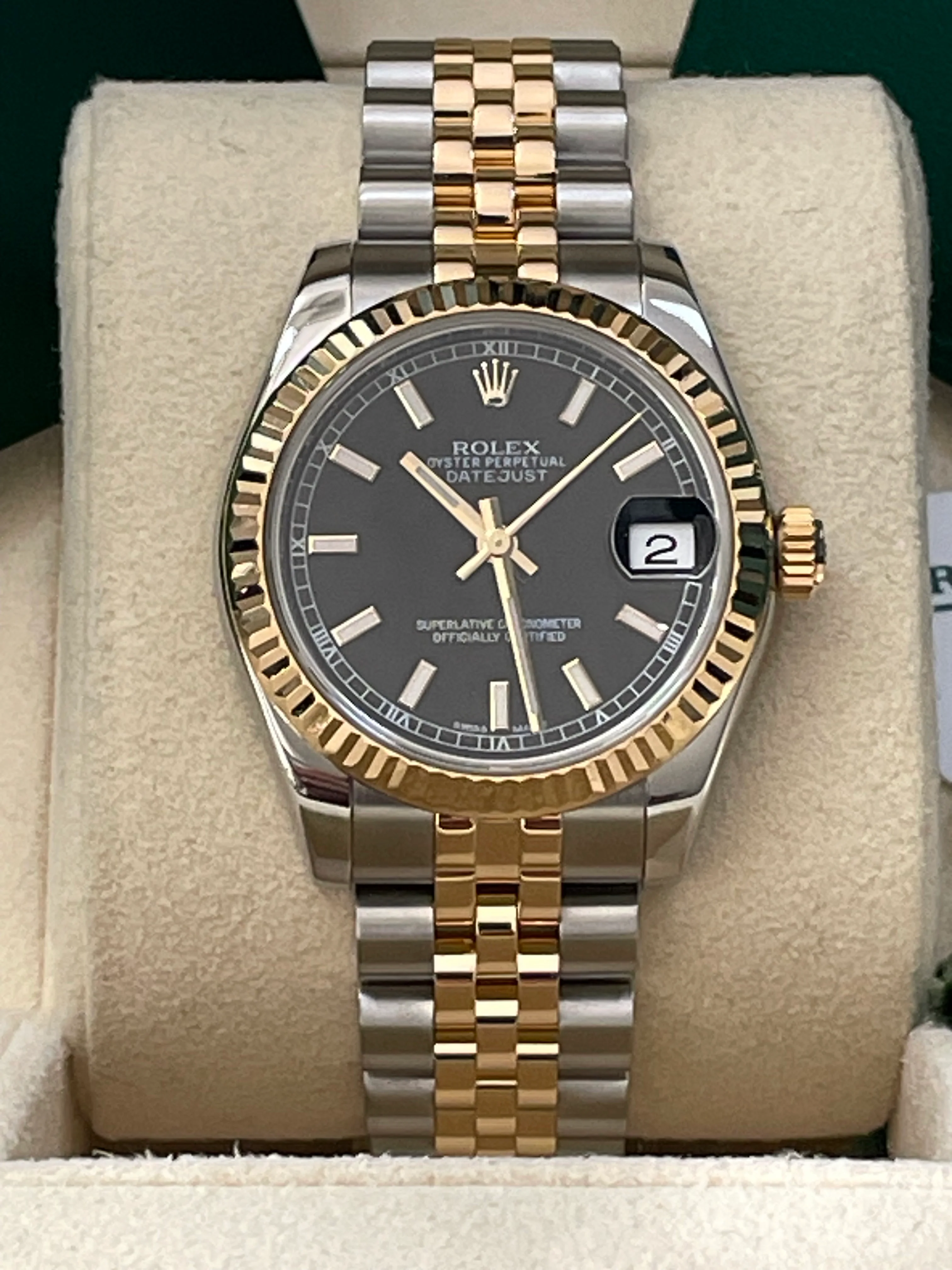 Rolex Steel and Yellow Gold Datejust 31 - 2016 - Fluted Bezel - Black Index Dial - Jubilee Bracelet - 178273