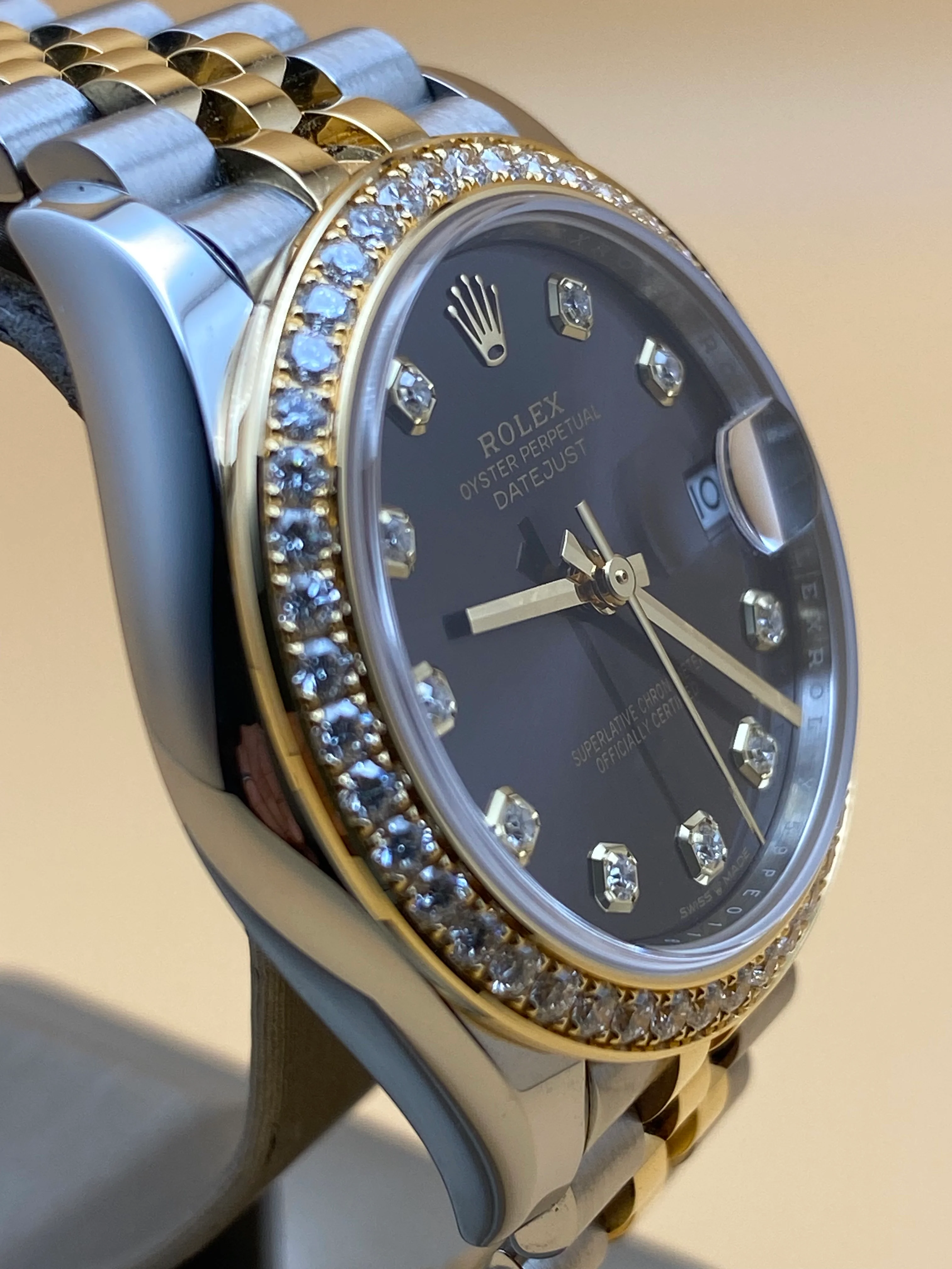 Rolex Steel and Yellow Gold Datejust 31 - 2023 - Diamond Bezel - Dark Grey Diamond Dial - Jubilee Bracelet - 278383RBR