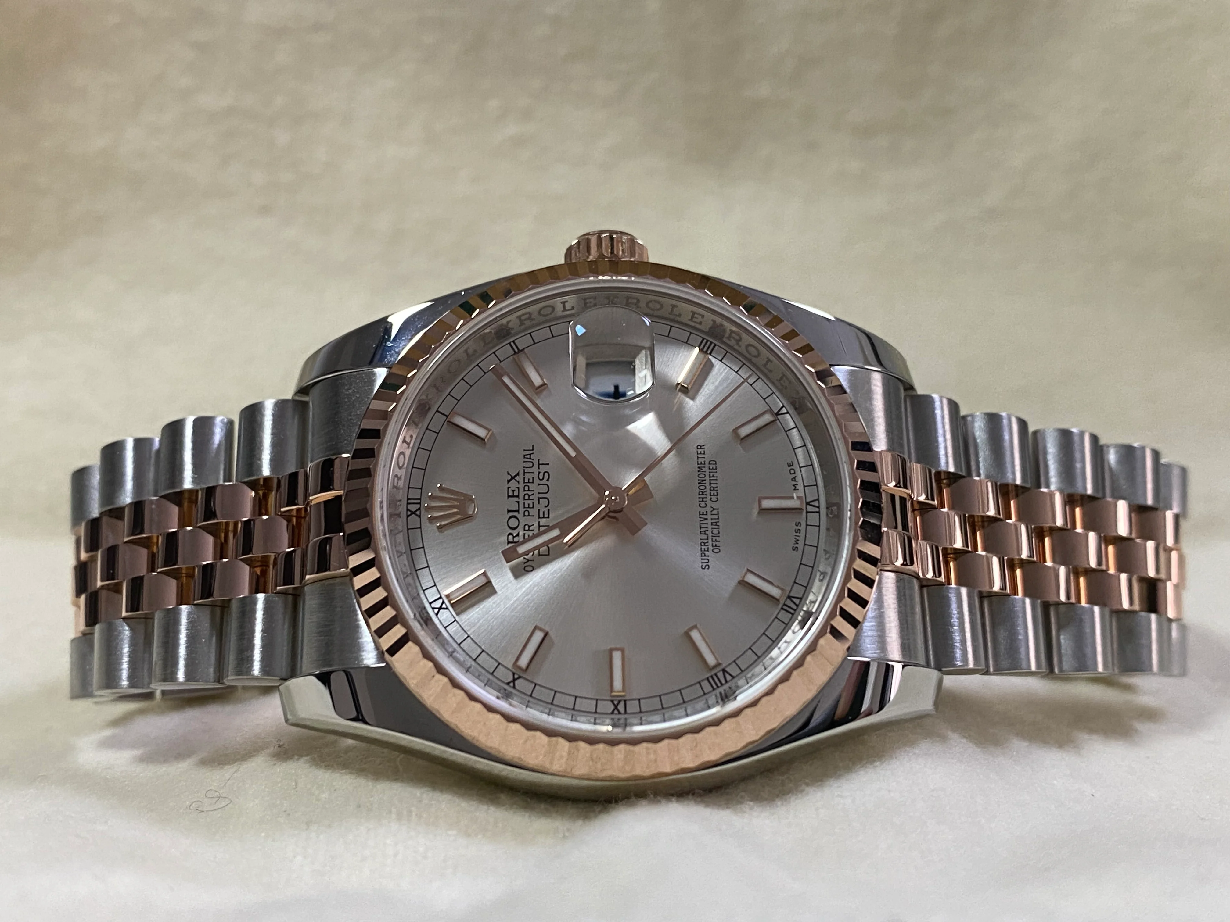 Rolex Steel and Everose Gold Datejust 36 - Fluted Bezel - Sundust Dial - Jubilee Bracelet - 116231