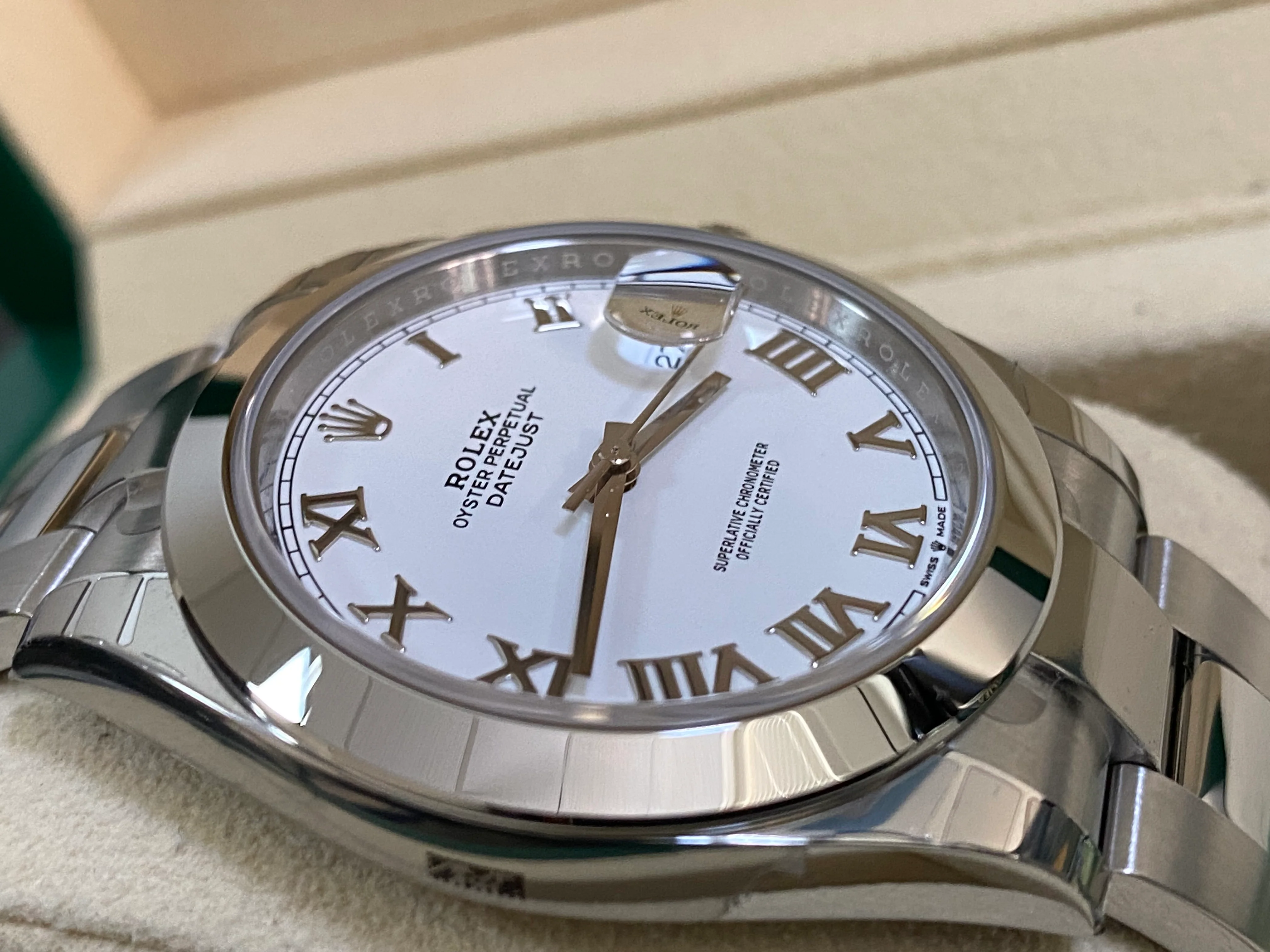 Rolex Steel Datejust 41 - 2023 - Smooth Bezel - White Roman Dial - Oyster Bracelet - 126300 FULL STICKERS