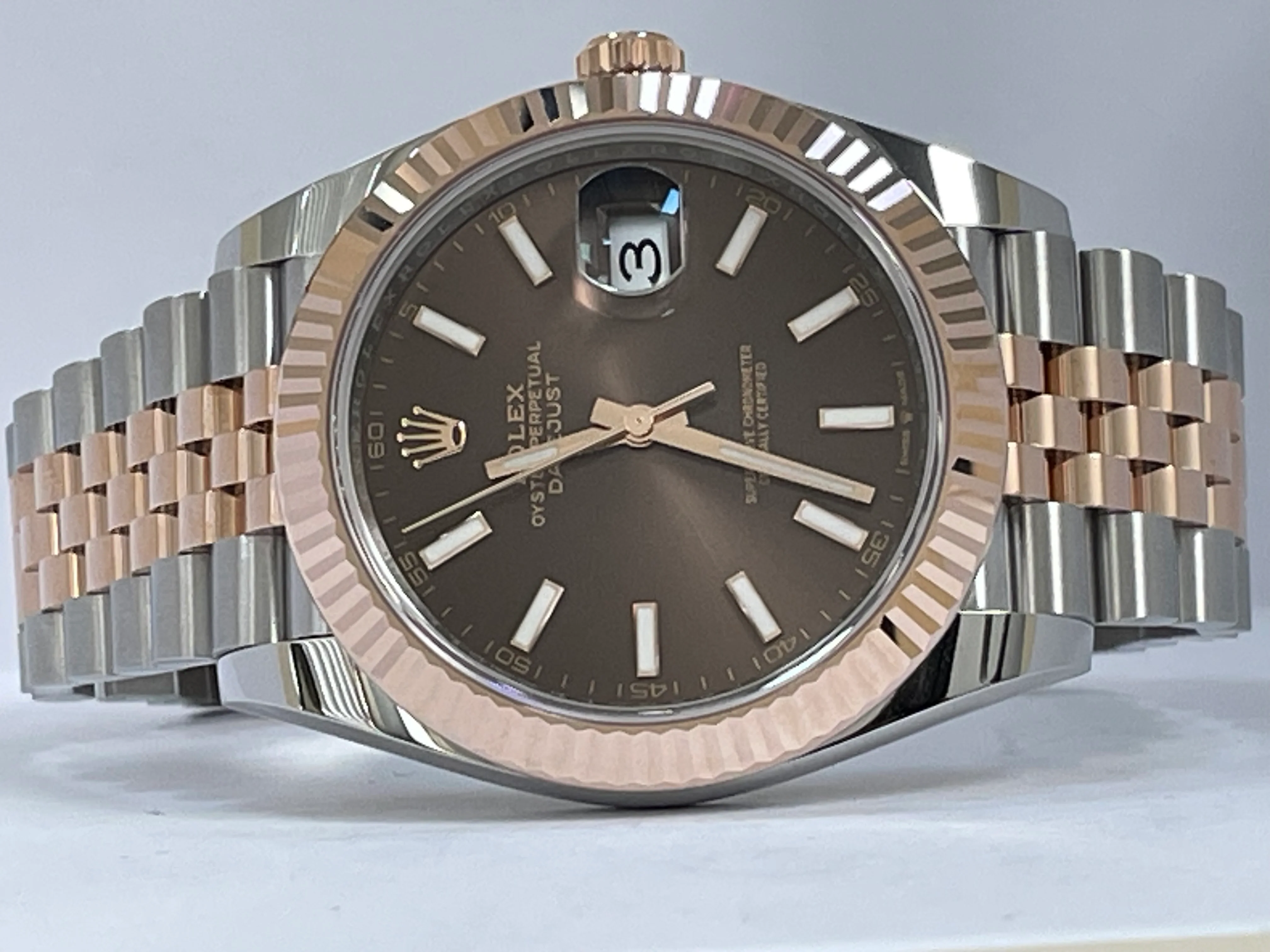 Rolex Steel and Everose Gold Datejust 41 - 2023 - Fluted Bezel - Chocolate Index Dial - Jubilee Bracelet - 126331