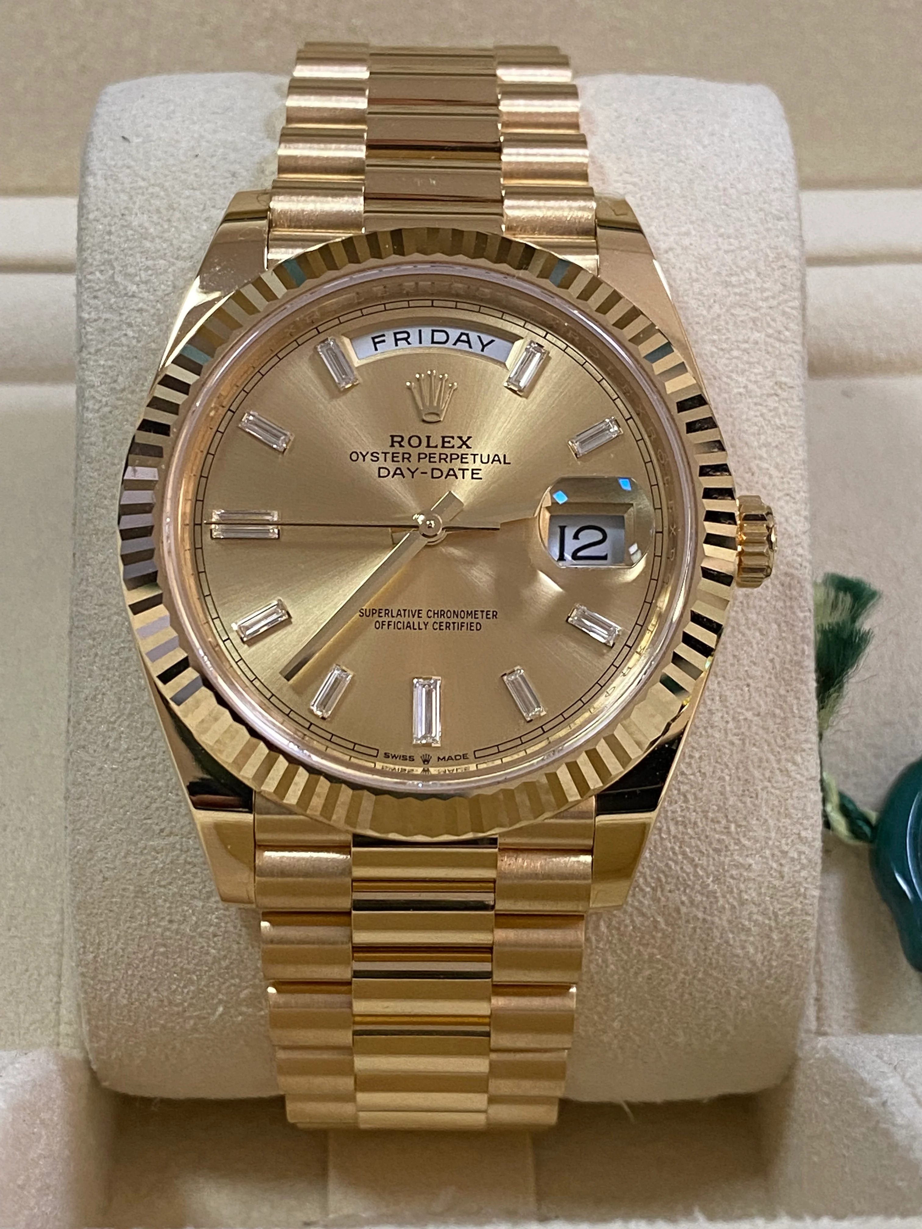 Rolex Yellow Gold Day-Date 40 - 2023 - Fluted Bezel - Baguette Diamond Dial - President Bracelet - 228238