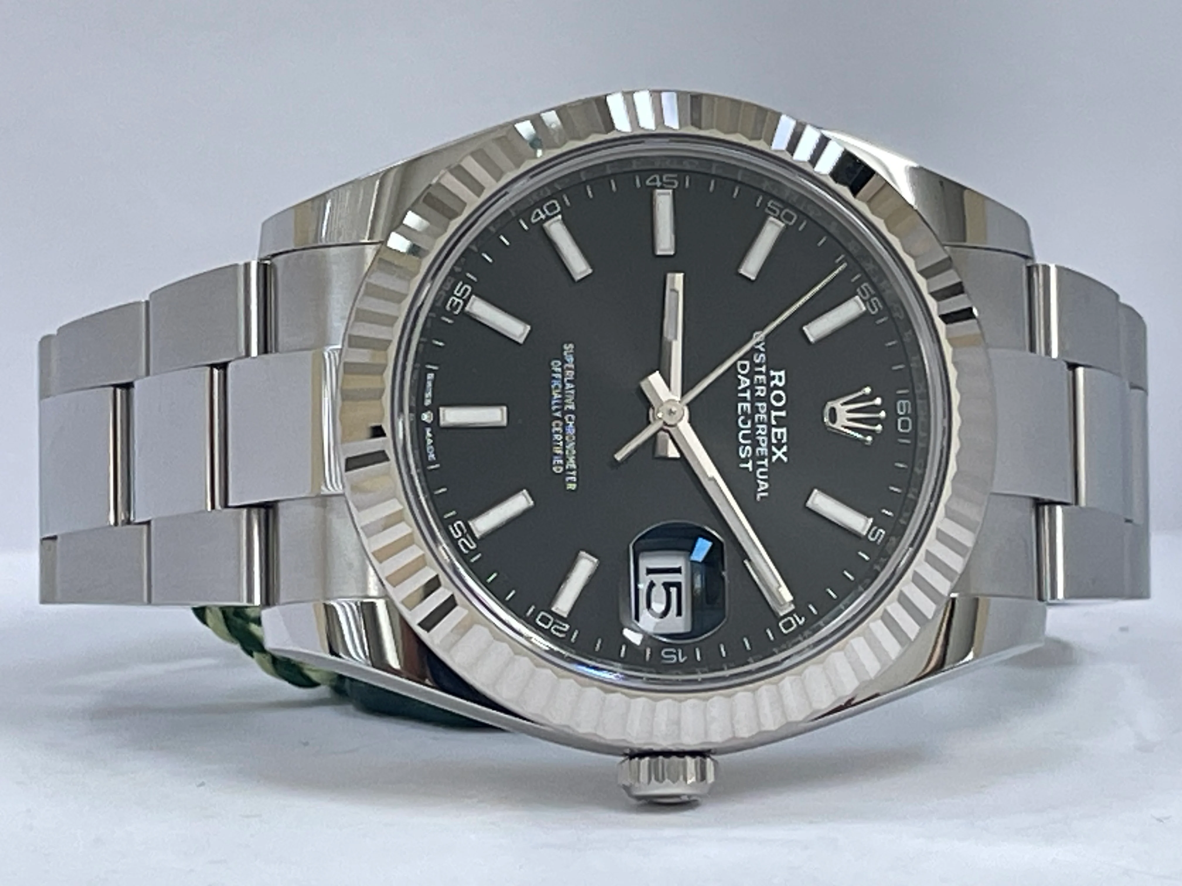 Rolex Steel and White Gold Datejust 41 - 2023 - Fluted Bezel - Black Index Dial - Oyster Bracelet - 126334