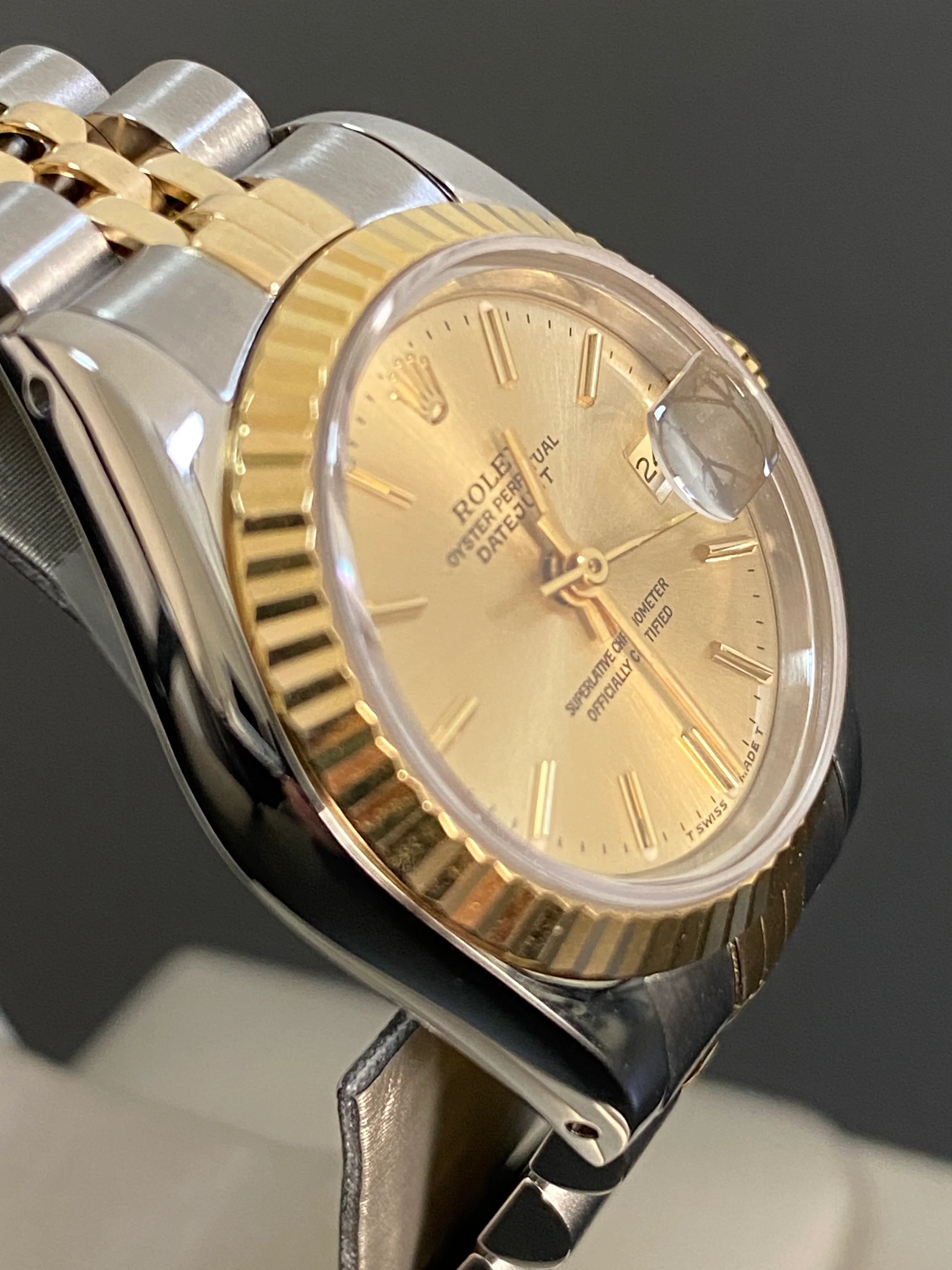 Rolex Steel and Yellow Gold Lady-Datejust - E serial- Fluted Bezel - Champagne Index Dial - Jubilee Bracelet - 69173