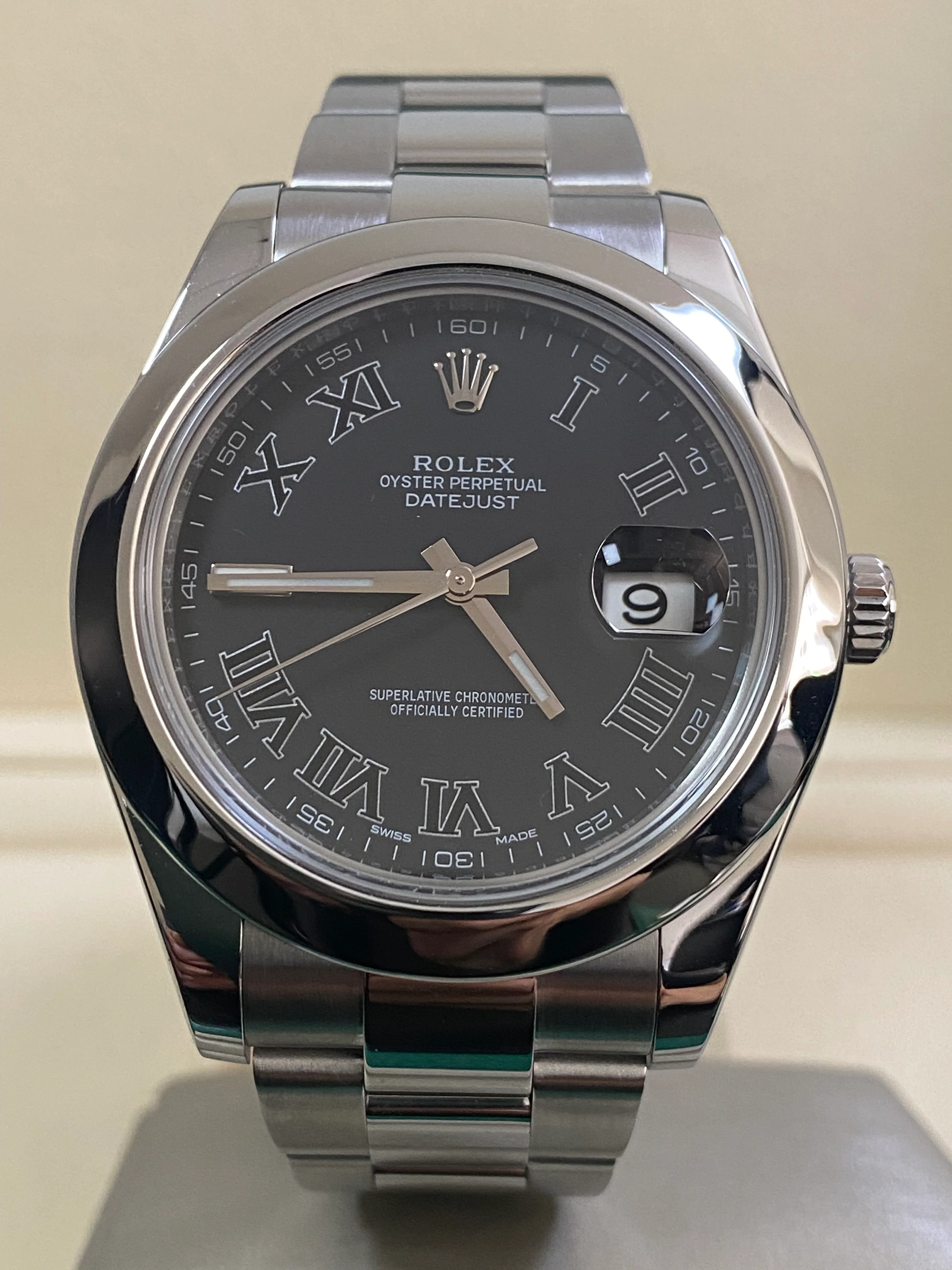 Rolex Steel Datejust II - Smooth Bezel - Black Roman Dial - Oyster Bracelet - 116300 *COMPLETE SET*