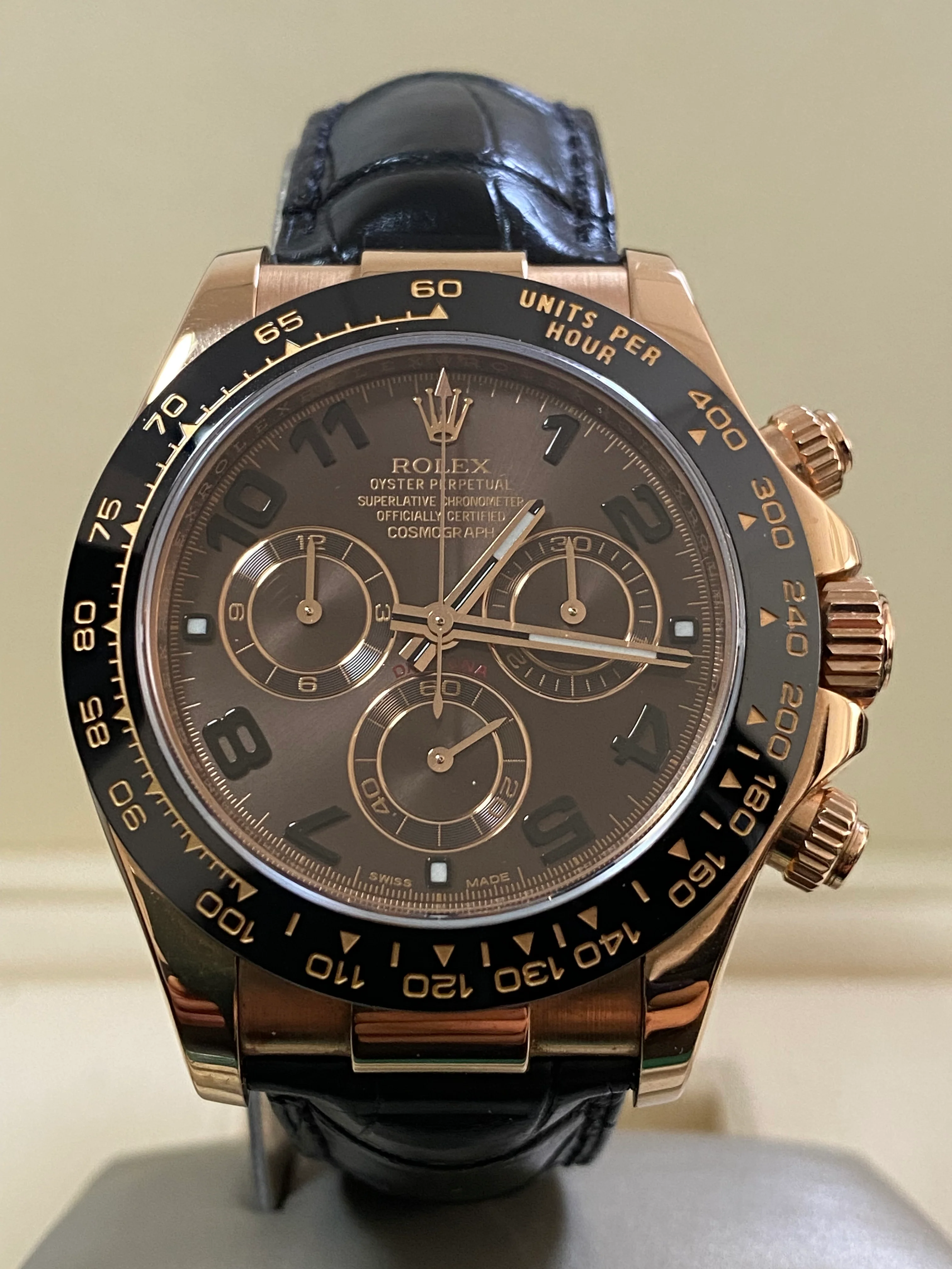 Rolex Everose Gold Cosmograph Daytona - G serial - Chocolate Arabic Dial - Black Leather Strap - 116515LN *COMPLETE SET*