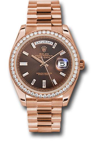 Rolex Everose Gold Day-Date 40 - 2018 - Diamond-Set Bezel - Chocolate Baguette Dial - President Bracelet - 228345RBR *FULL SET*
