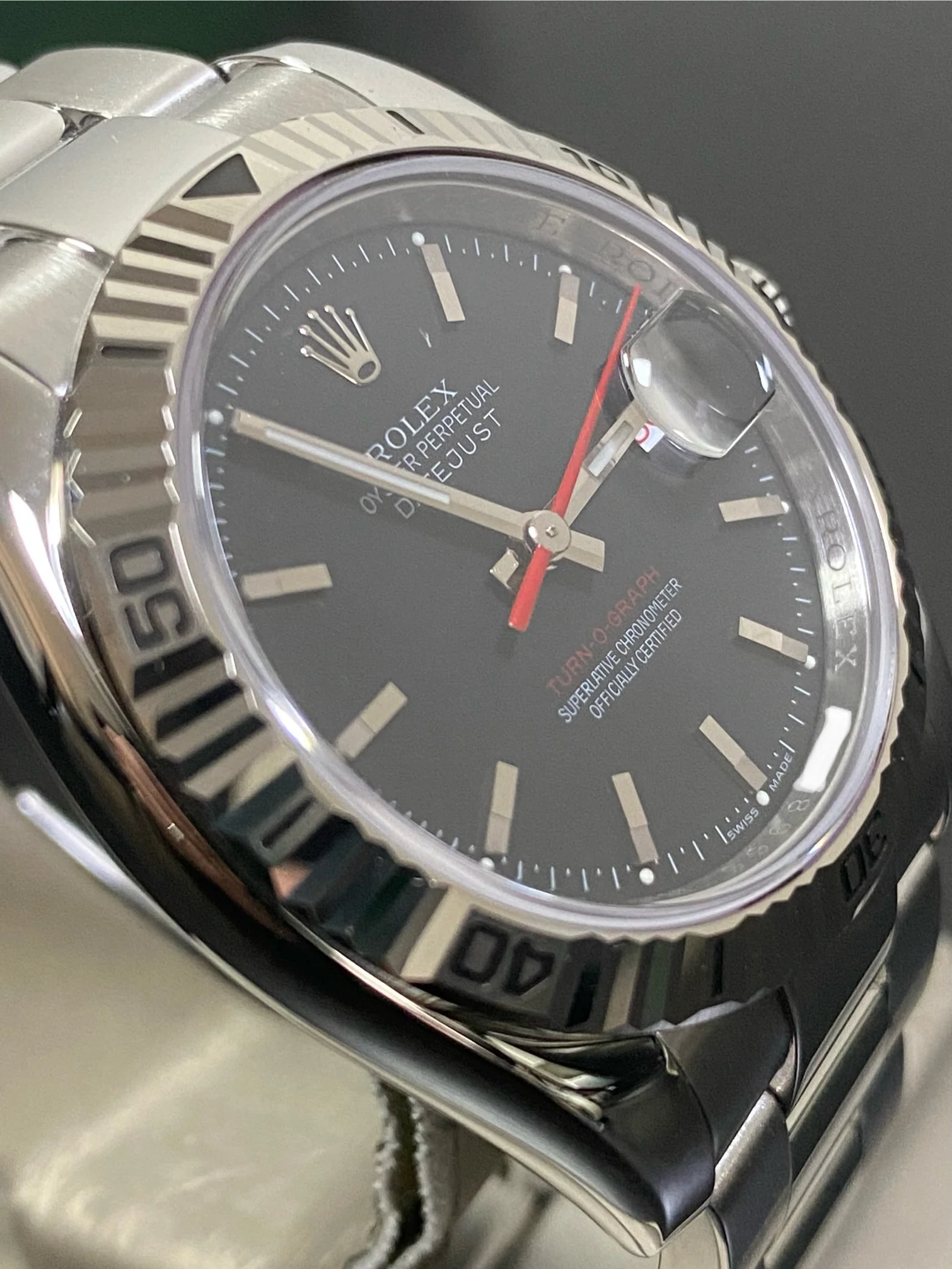 Rolex Steel Datejust 36 Turn-O-Graph - F Serial - Fluted Bezel - Black Index Dial - Oyster Bracelet - 116264