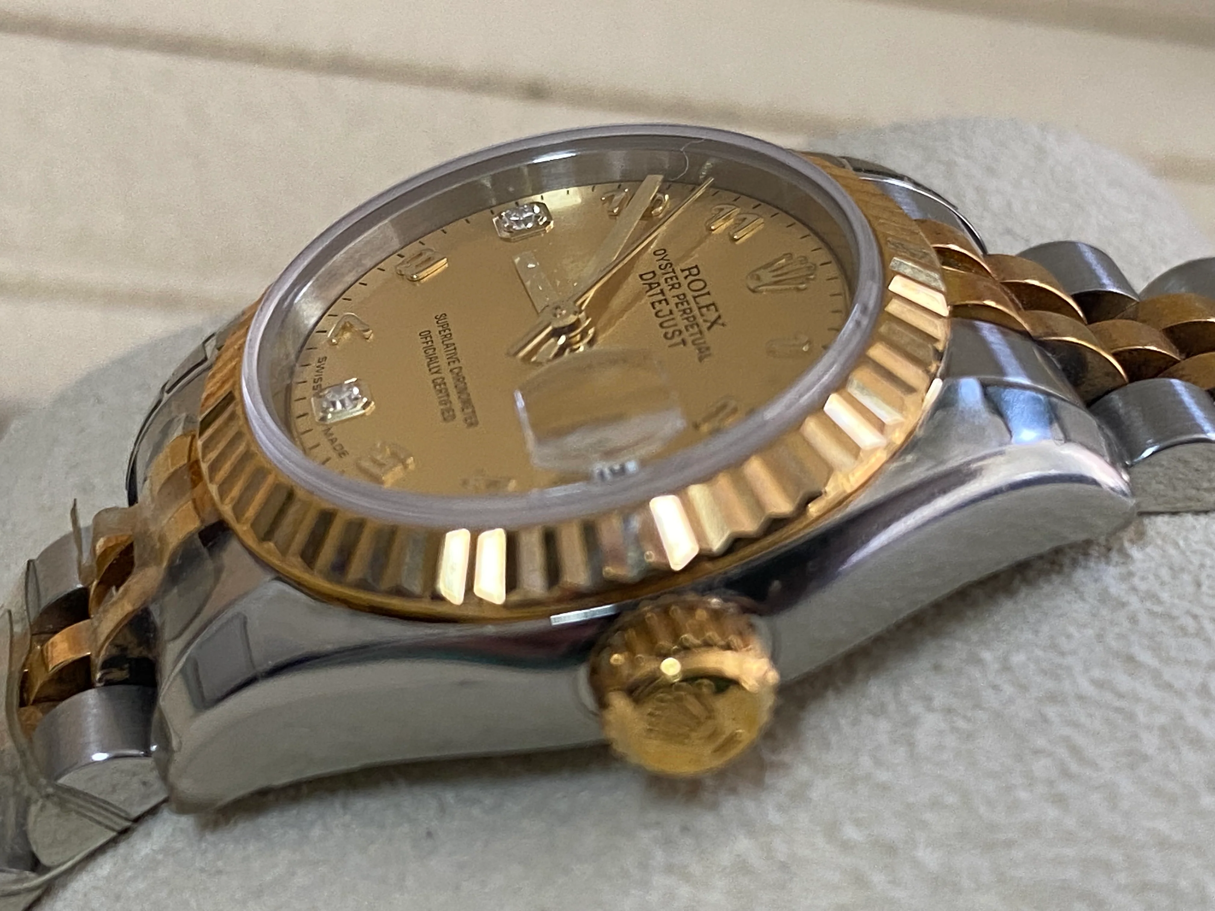 Rolex Yellow Gold and Steel Lady-Datejust - D serial - Fluted Bezel - Factory Mother of Pearl Dial - Jubilee Bracelet - 179173 *FULL SET*