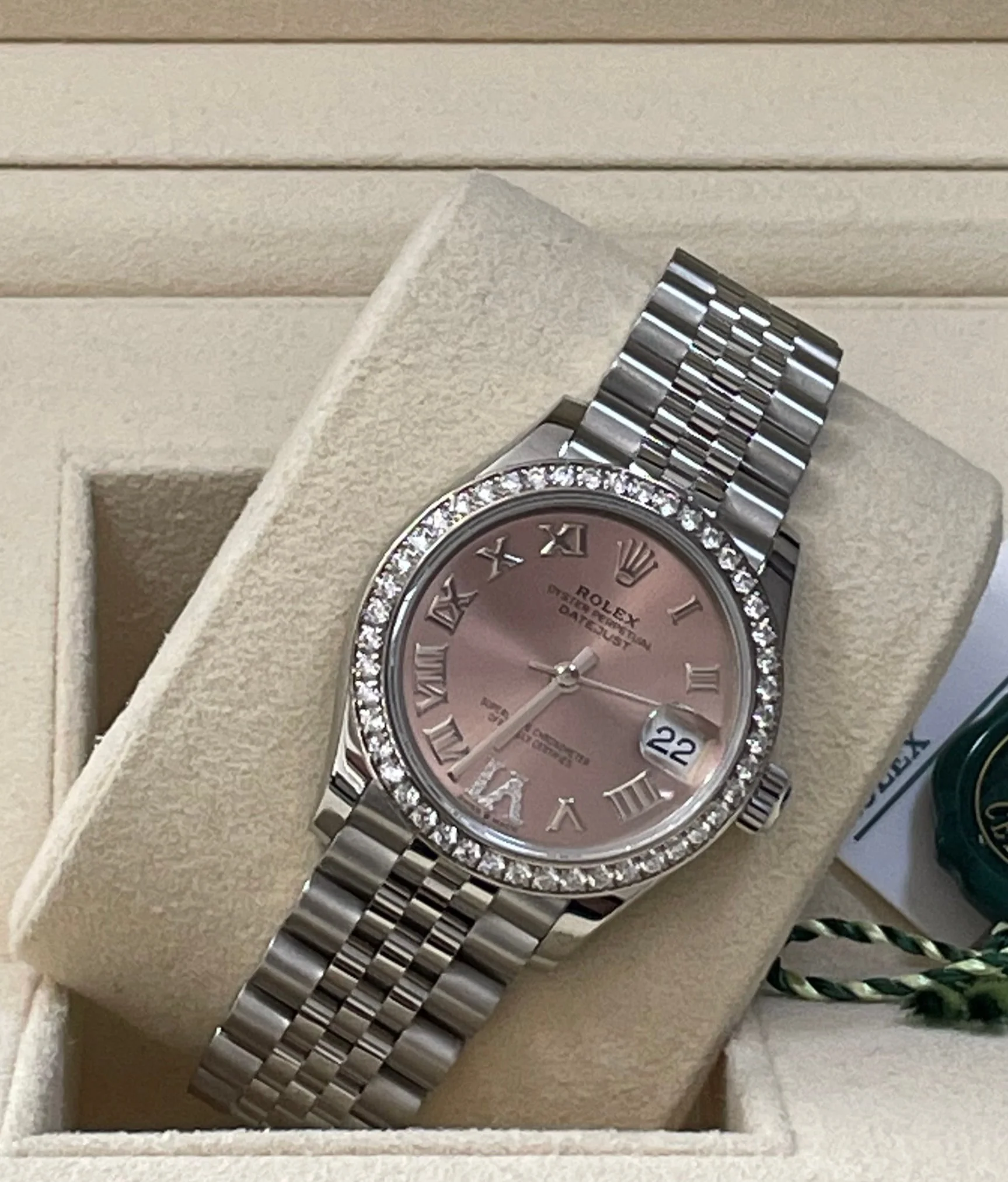 Rolex Steel and White Gold Datejust 31 - 2023 - Diamond Bezel - Pink Diamond Dial - Jubilee Bracelet - 278384RBR
