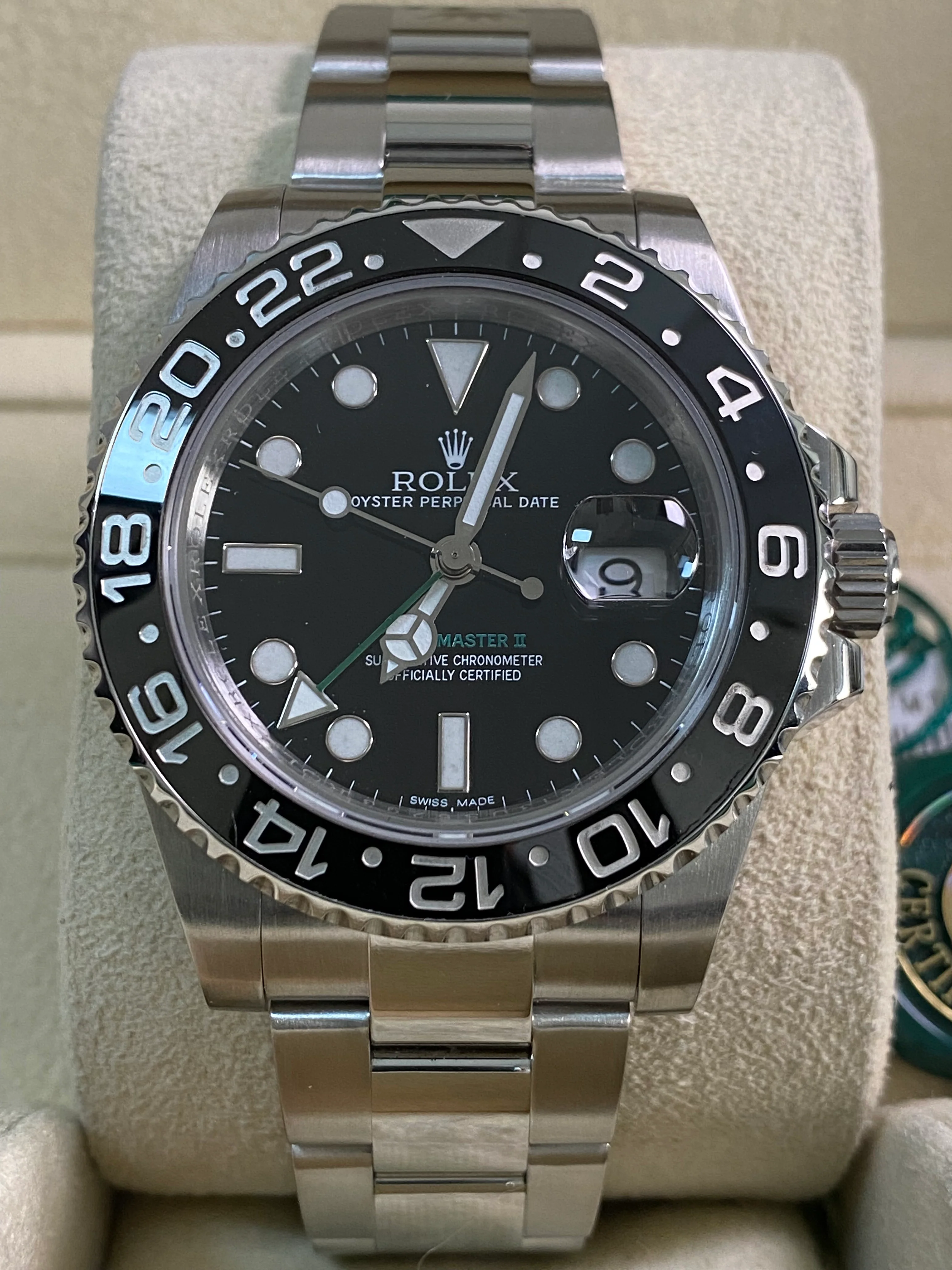 Rolex Steel GMT-Master II - 2017 - Black Bezel - Black Dial Green Arrow Hand- Oyster Bracelet - 116710LN *FULL SET*