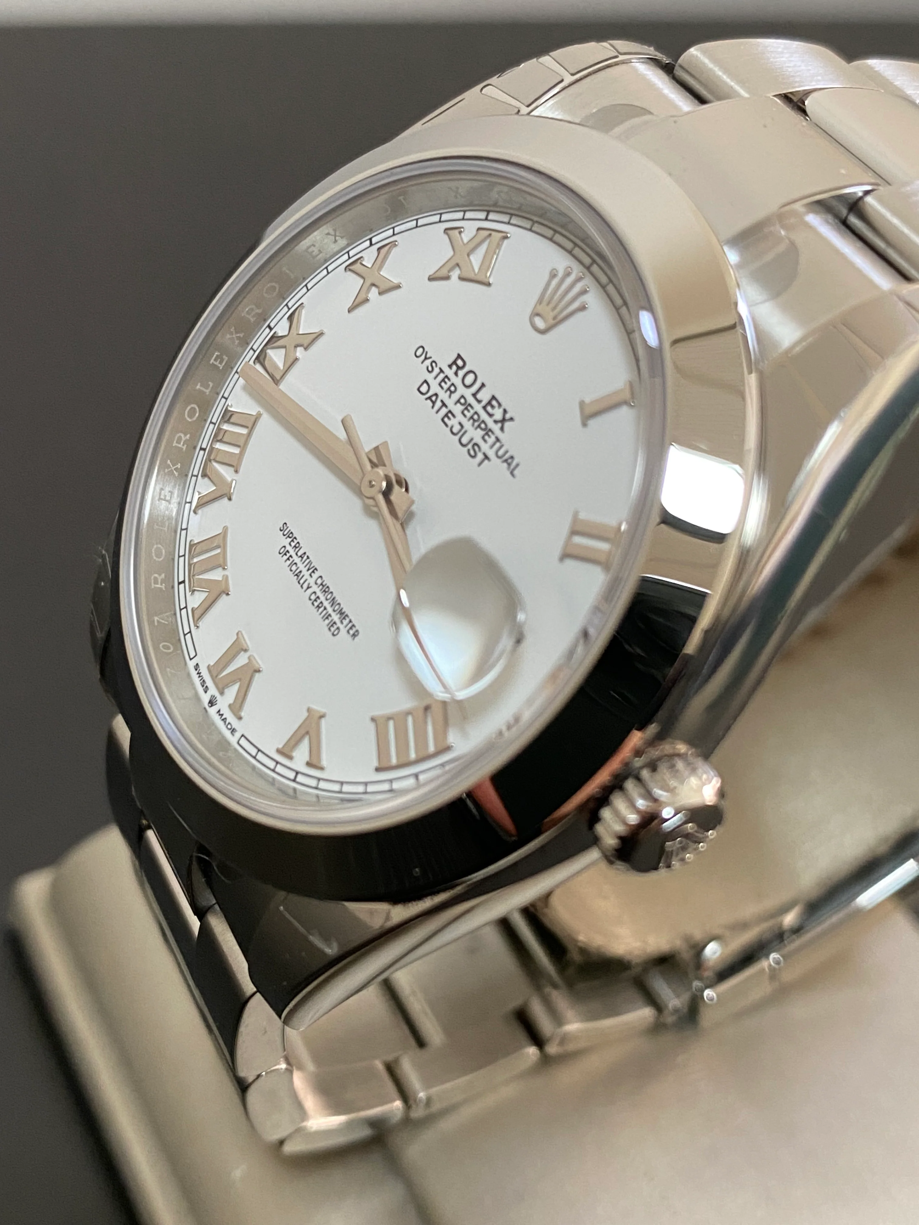 Rolex Steel Datejust 41 - 2023 - Smooth Bezel - White Roman Dial - Oyster Bracelet - 126300 FULL STICKERS
