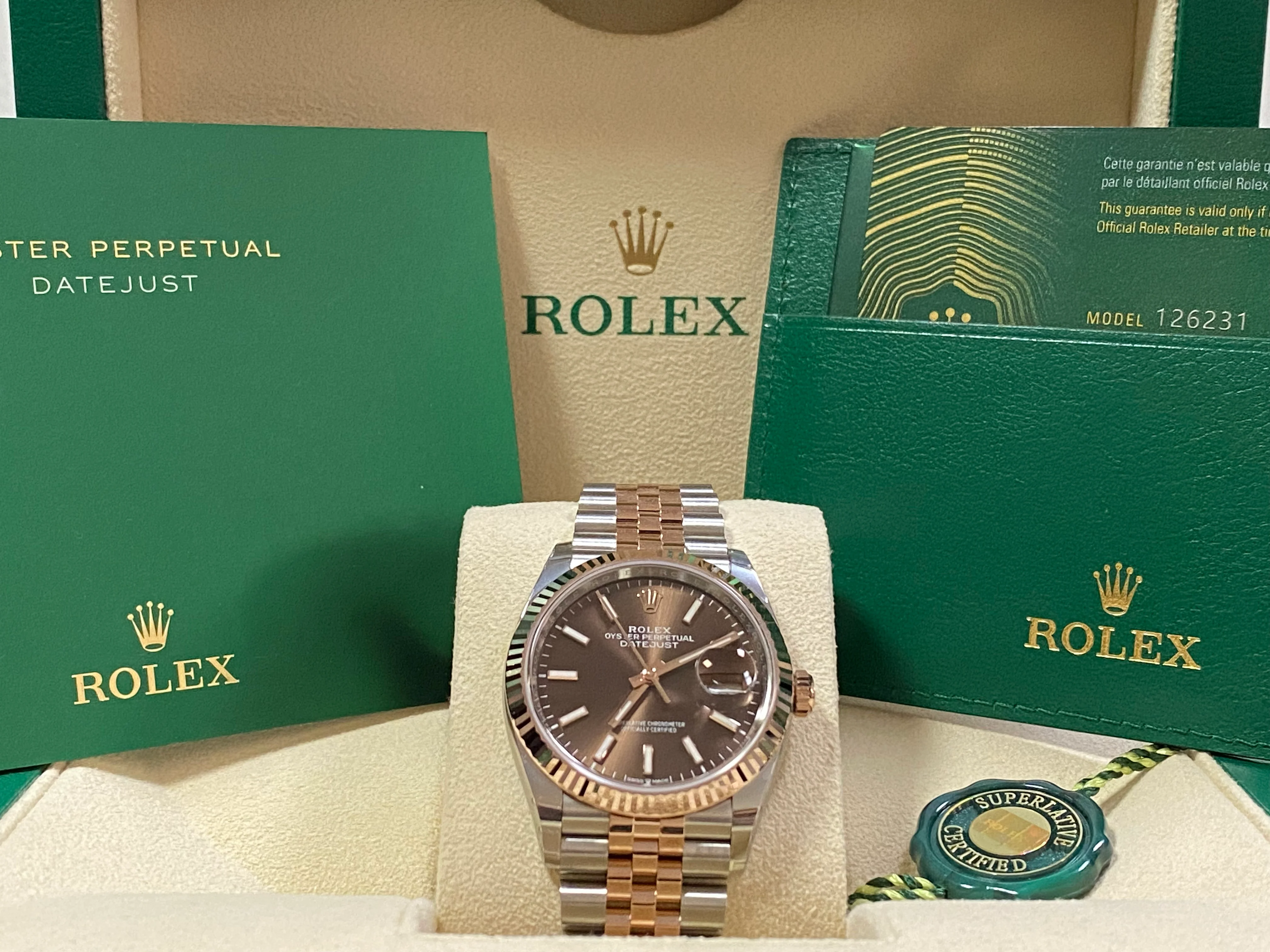 Rolex Steel and Everose Gold Datejust 36 - 2023 - Fluted Bezel - Chocolate Index Dial - Jubilee Bracelet - 126231