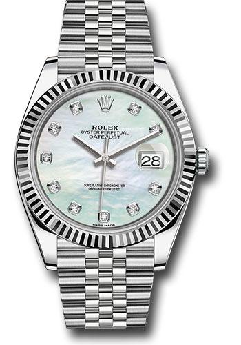 Rolex Steel and White Gold Rolesor Datejust 41 - 2018 - Fluted Bezel - White Mother-Of-Pearl Diamond Dial - Jubilee Bracelet - 126334