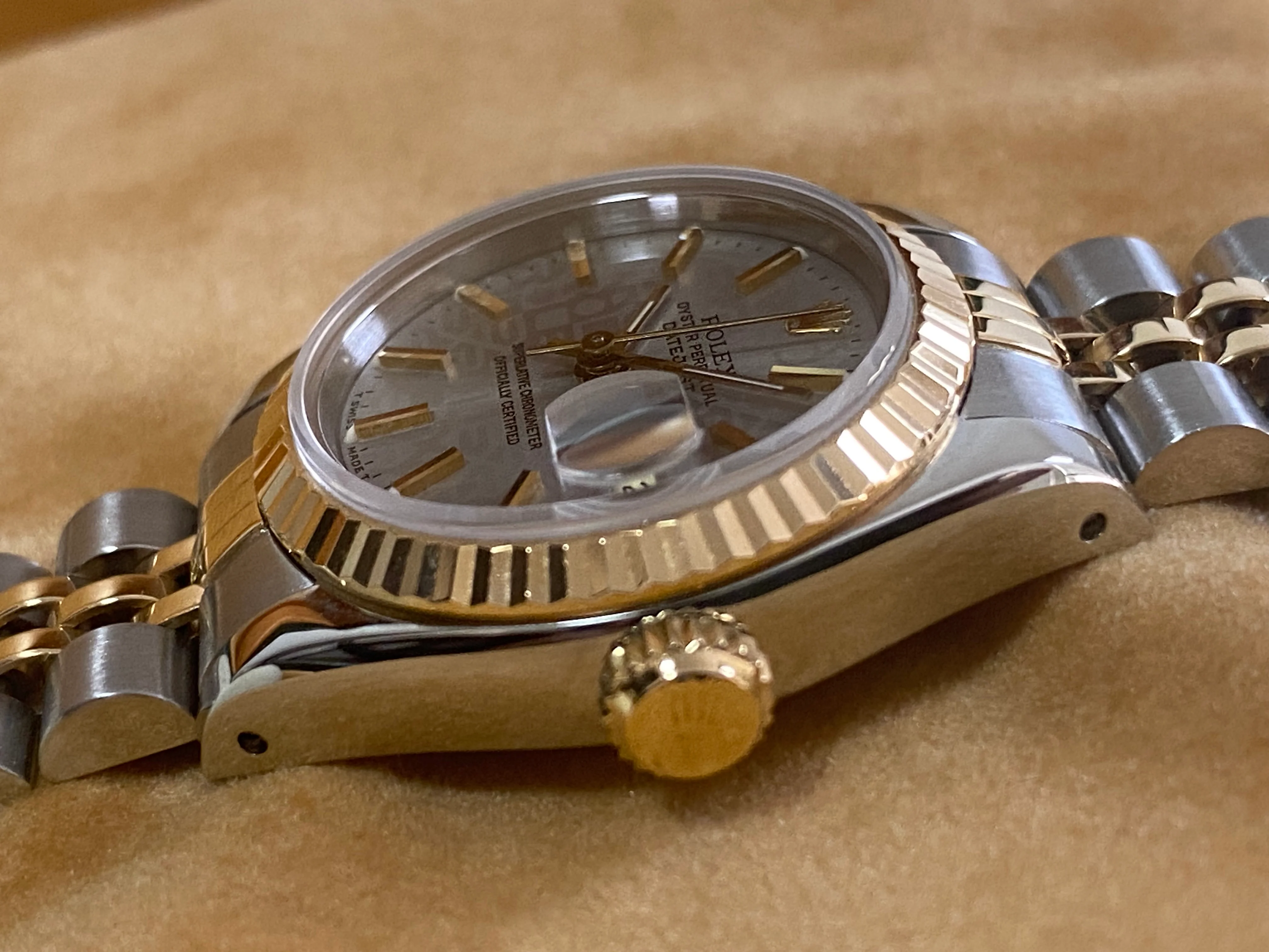 Rolex Steel and Yellow Gold Lady-Datejust - L serial - Fluted Bezel - Grey Index Dial - Jubilee Bracelet - 69173