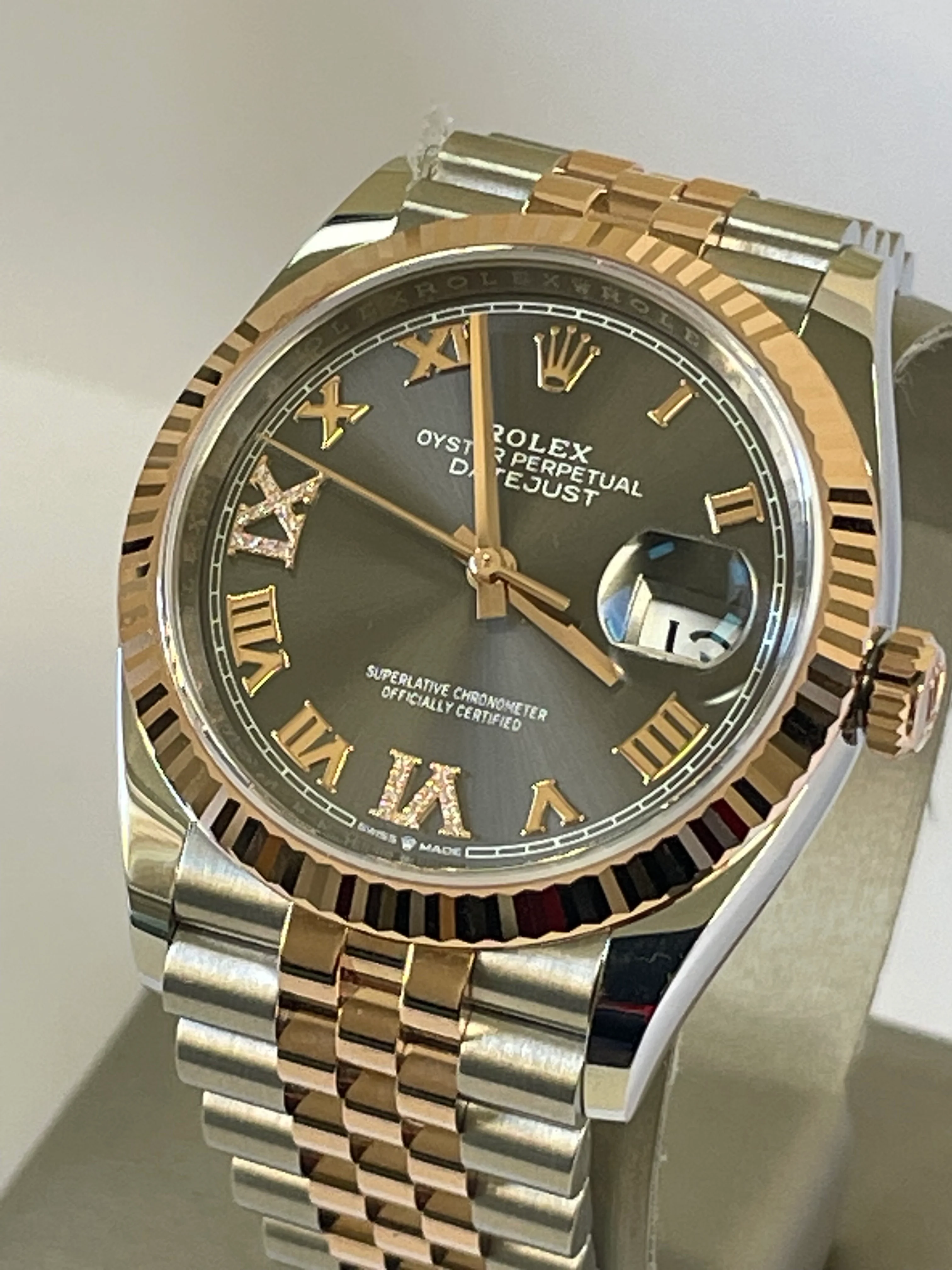 Rolex Steel and Everose Gold Datejust 36 - 2022 - Fluted Bezel - Slate Diamond Set Dial - Jubilee Bracelet - 126231