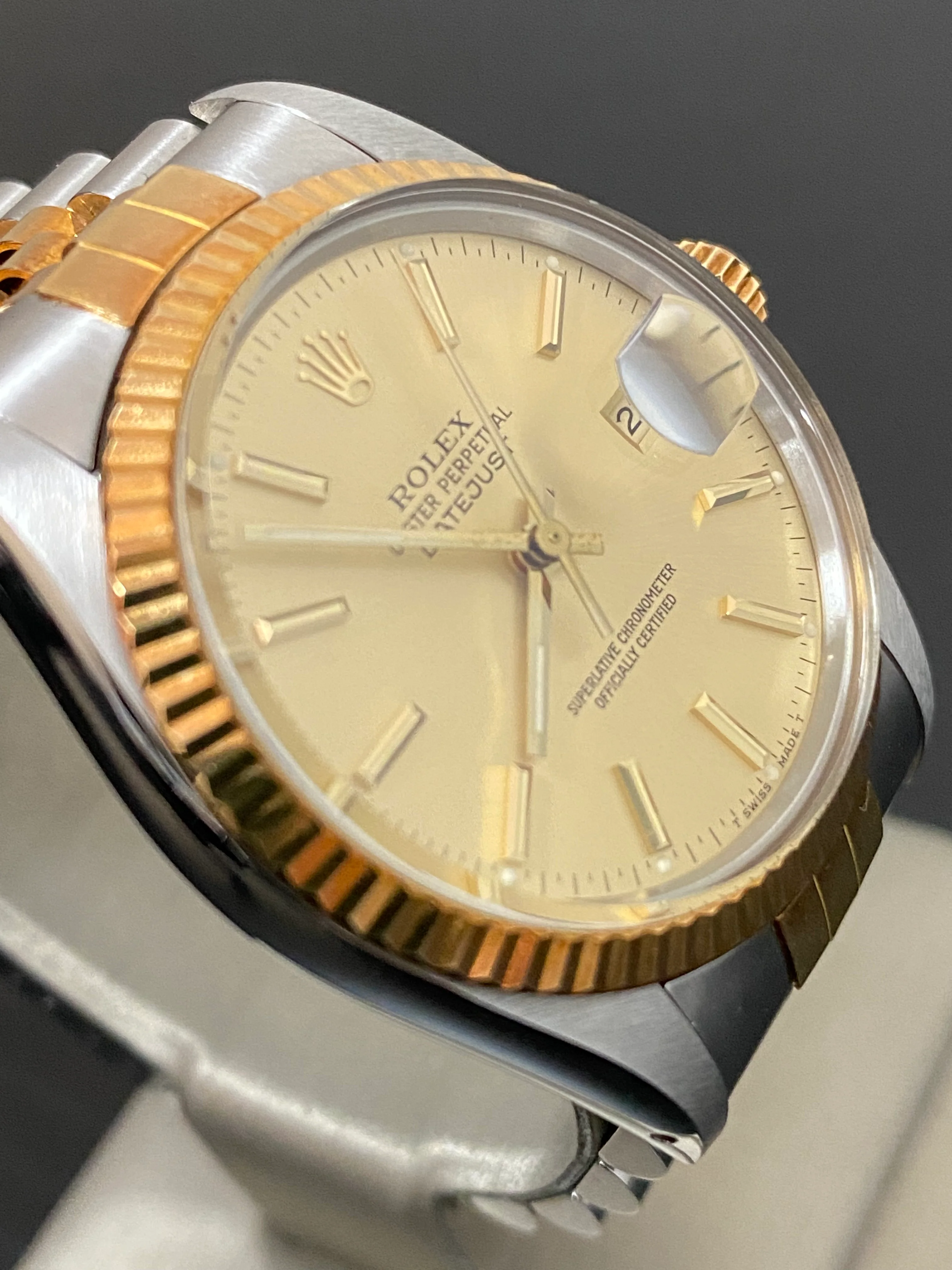 Rolex Steel and Yellow Gold Datejust 36 - 1987 - Fluted Bezel - Champagne Index Dial - Jubilee Bracelet - 16013 *UNPOLISHED*
