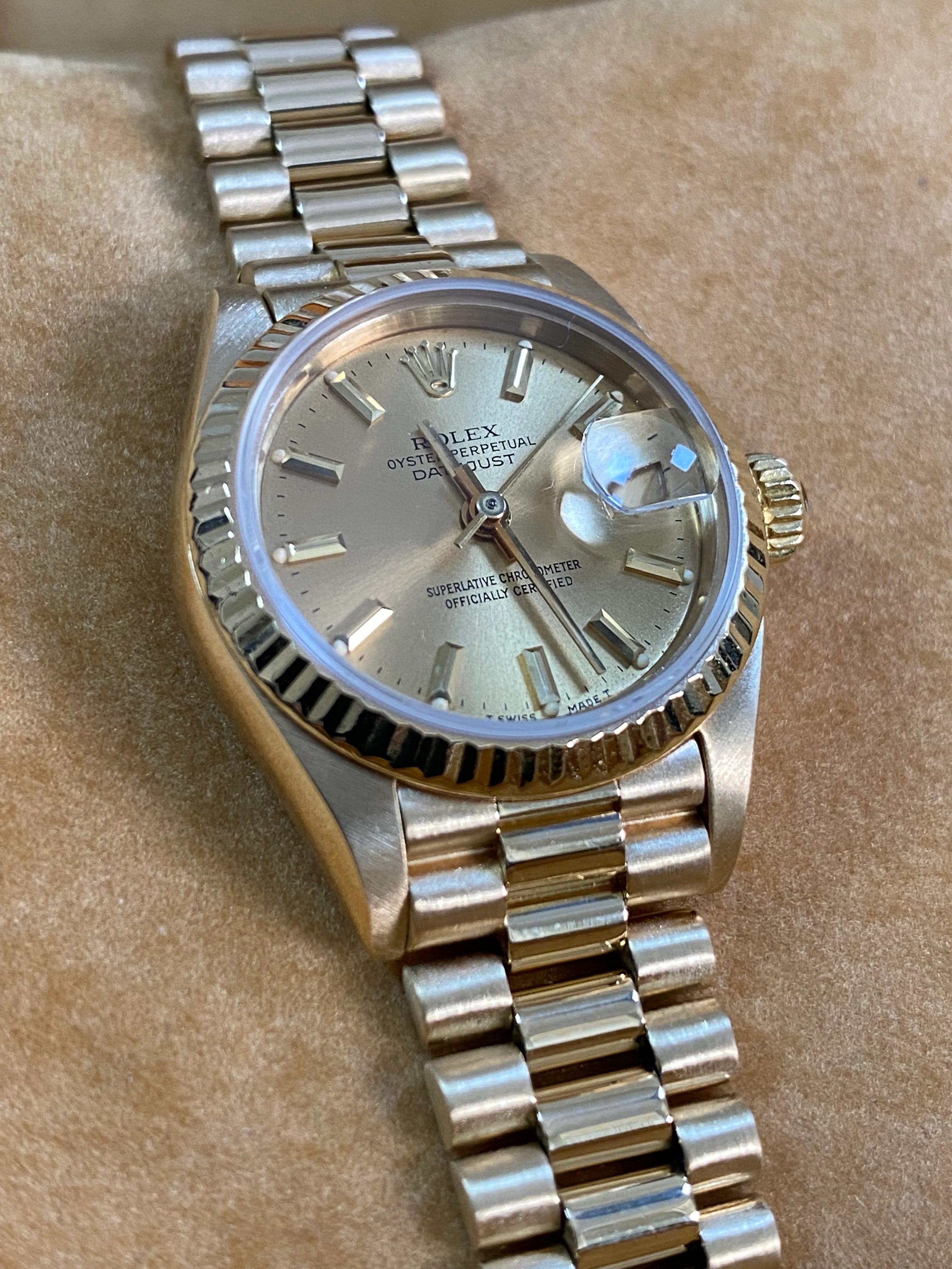 Rolex Yellow Gold Lady-Datejust - 1986 - Fluted Bezel - Champagne Dial - President Bracelet - 69178