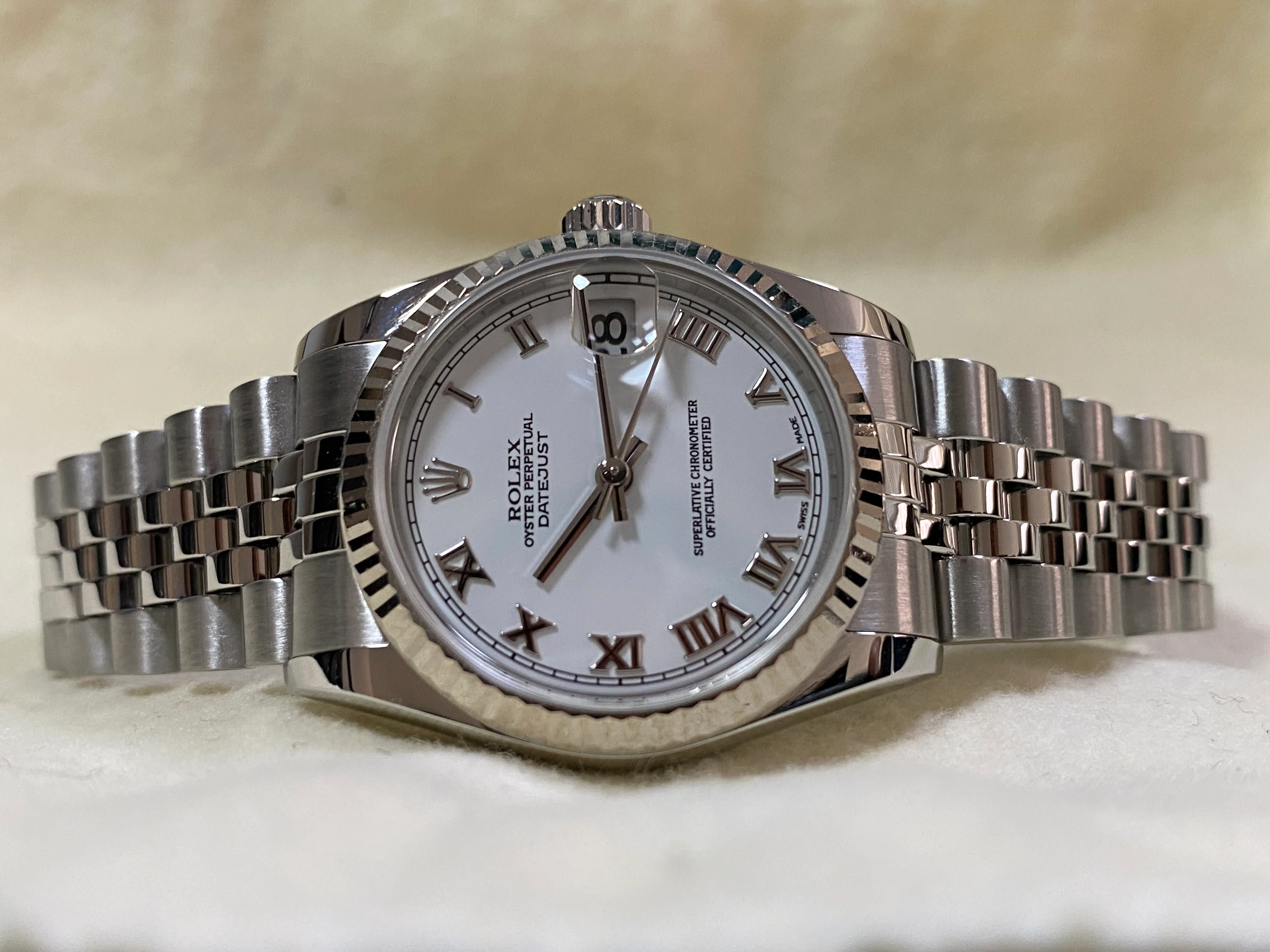 Rolex Steel White Gold Datejust 31 - F Serial - Fluted Bezel - White Roman Dial - Jubilee Bracelet - 78274