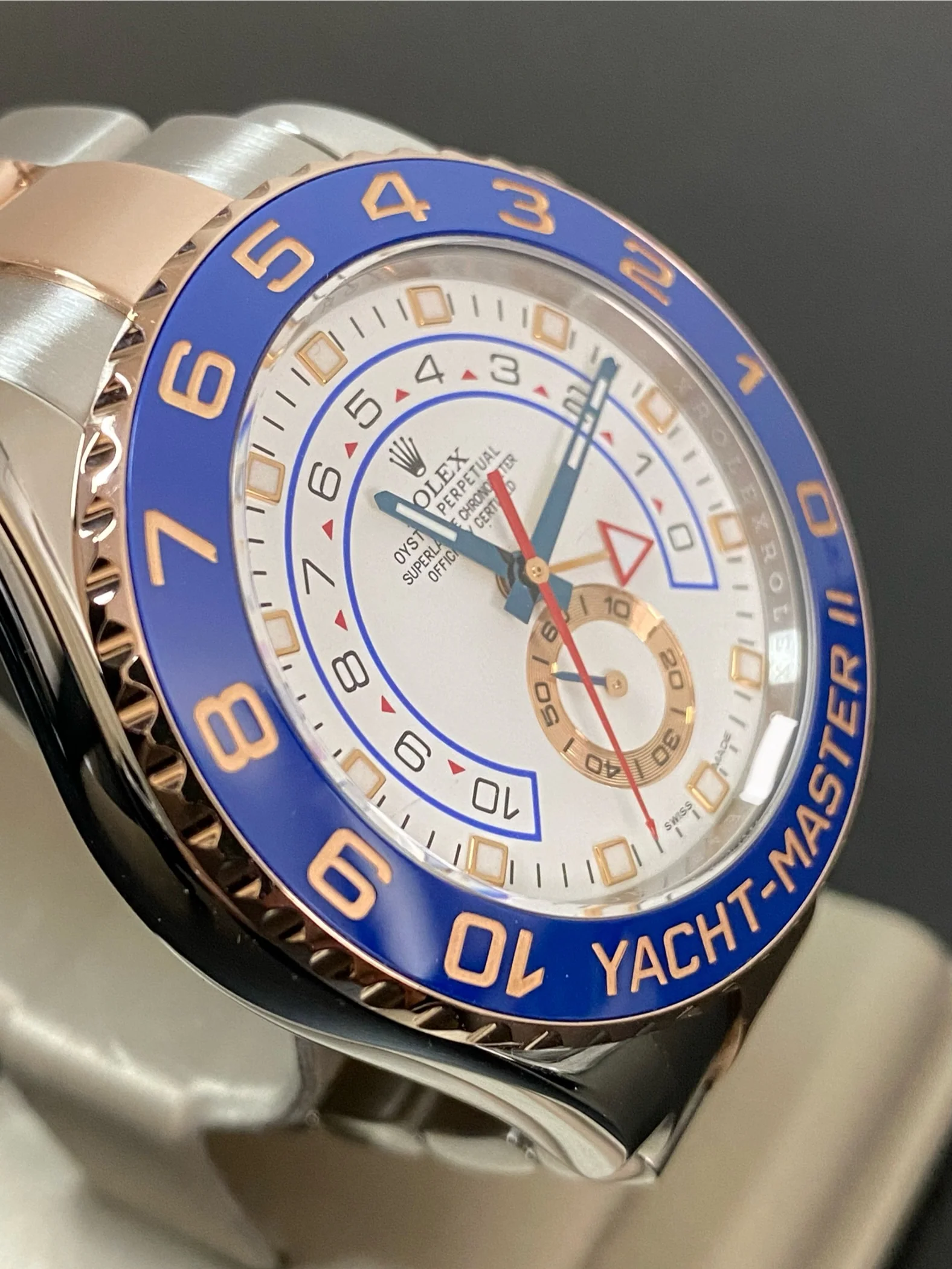 Rolex Steel and Everose Gold Yacht-Master II - 2016 - Ceramic Blue Bezel - White Dial - 116681 *FULL SET*