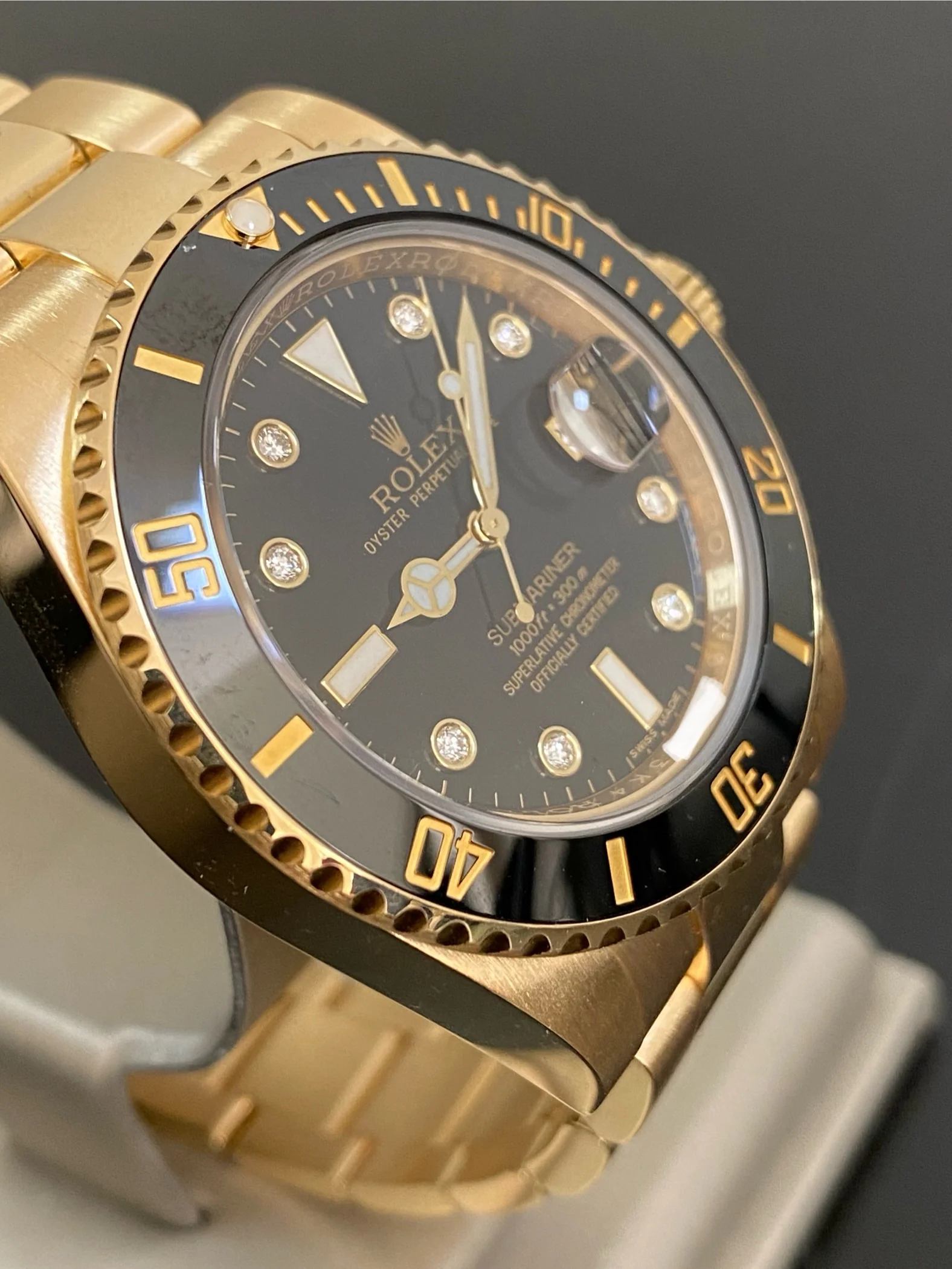 Rolex Yellow Gold Submariner Date - 2014 - Black Bezel - Diamond Dial - 116618LN *FULL SET*