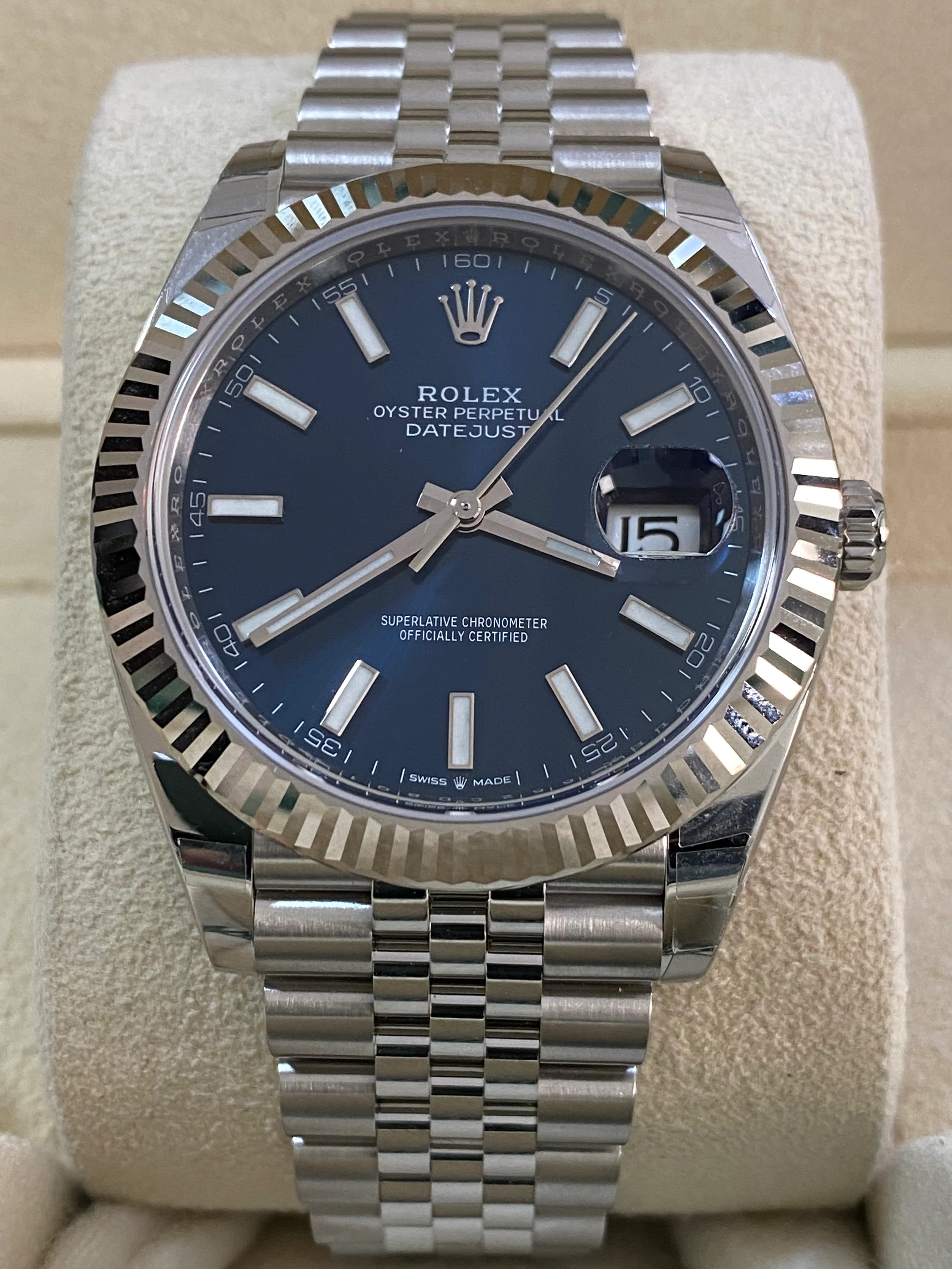 Rolex Steel and White Gold Datejust 41 - 2024 - Fluted Bezel - Blue Index Dial - Jubilee Bracelet - 126334 *COMPLETE SET*