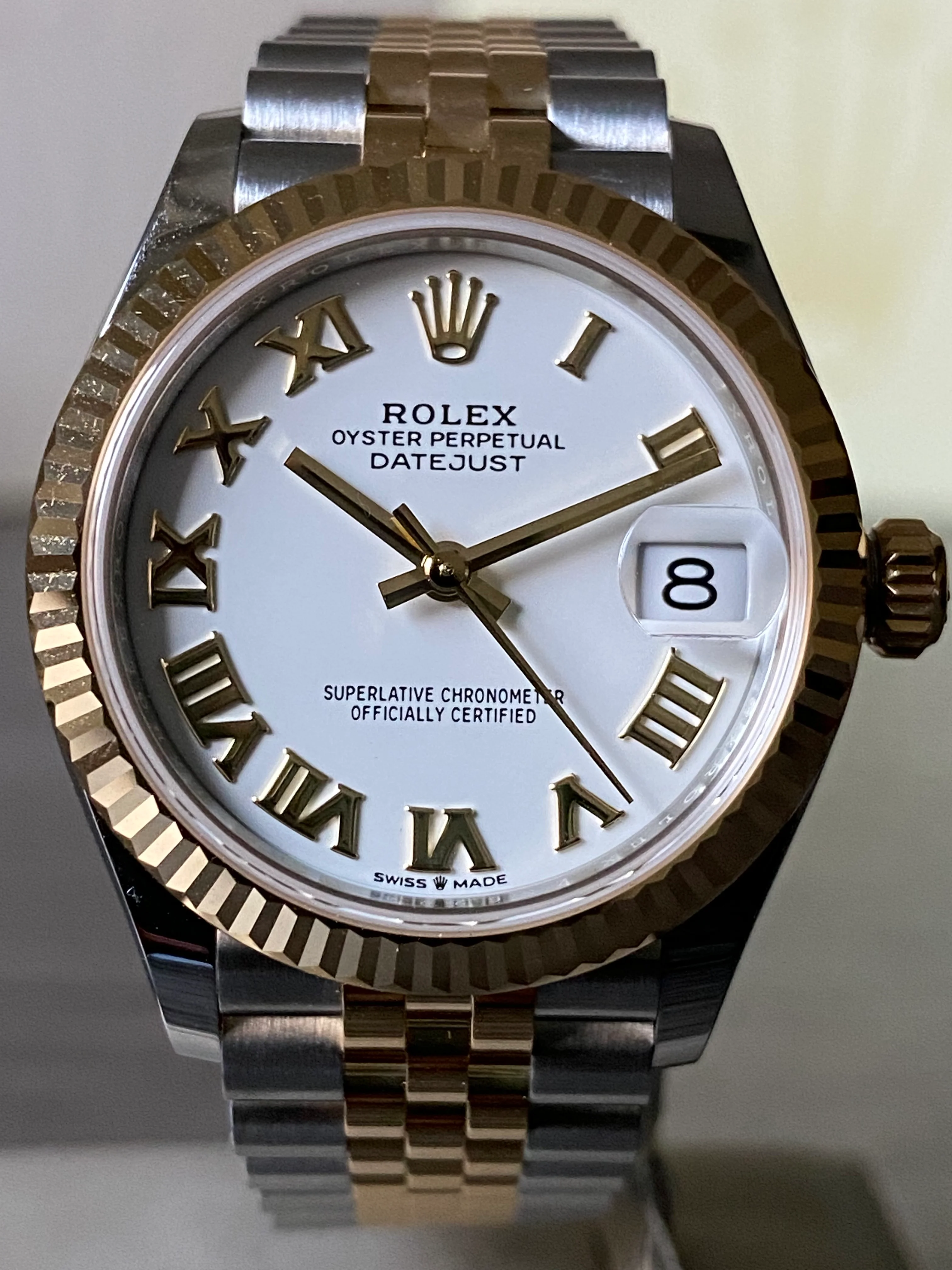 Rolex Steel and Yellow Gold Datejust 31 - 2023 - Fluted Bezel - White Roman Dial - Jubilee Bracelet - 278273