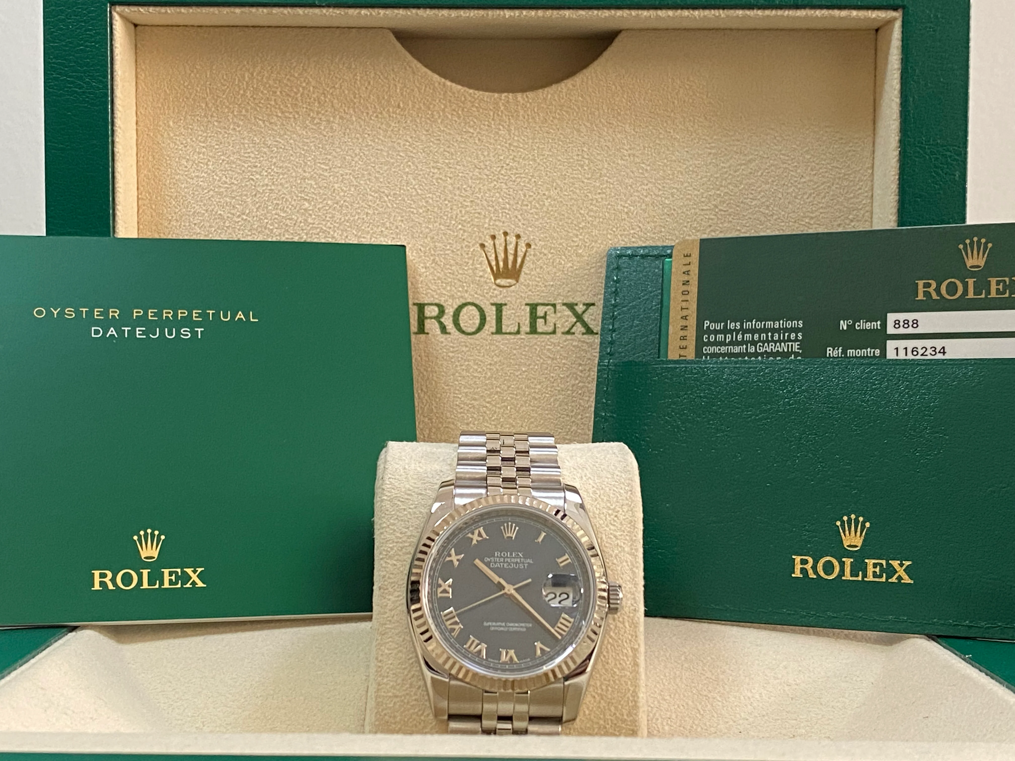 Rolex Steel Datejust 36 - 2007 - Fluted Bezel - Blue Roman Dial - Jubilee Bracelet - 116234