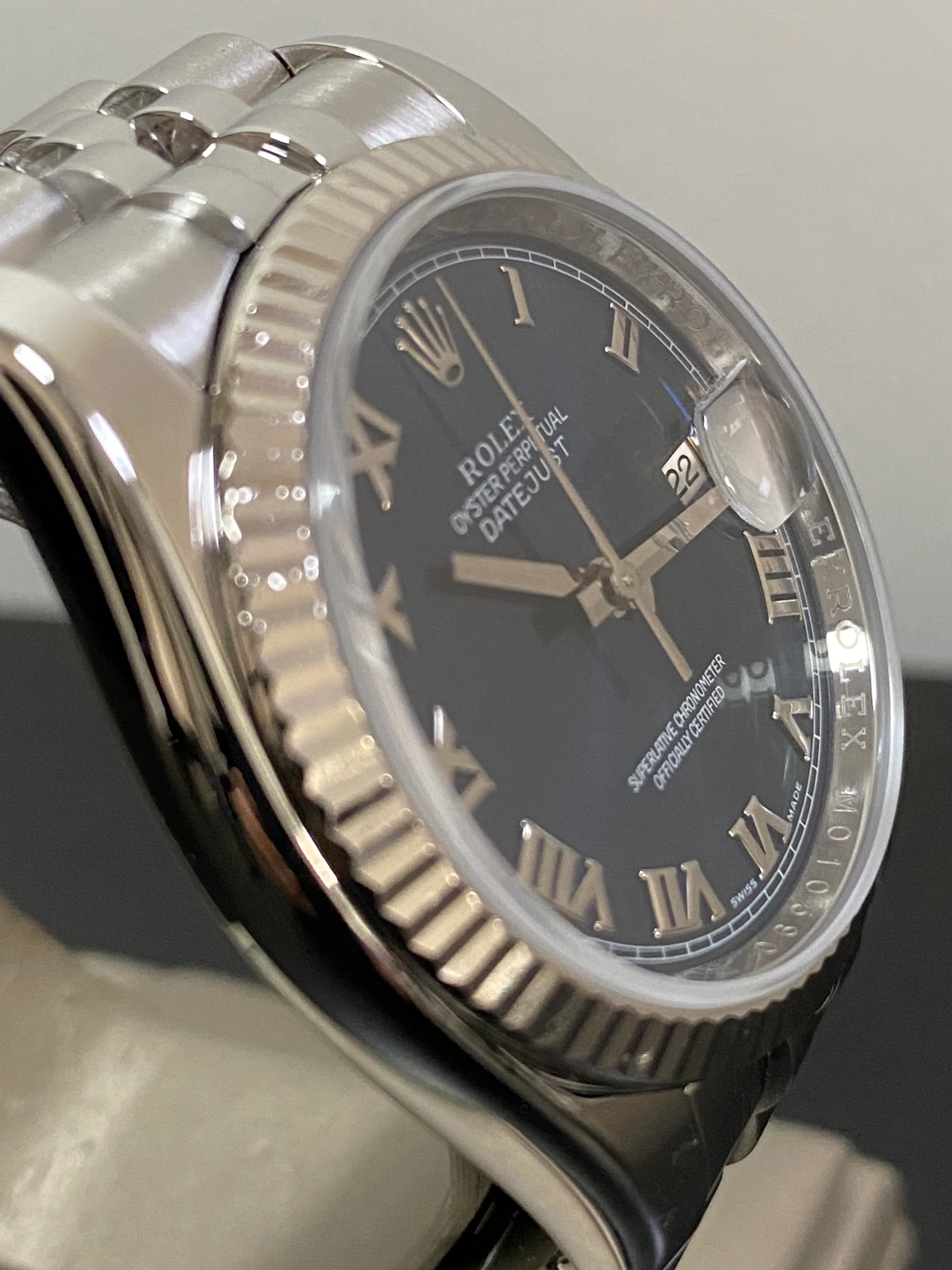 Rolex Steel Datejust 36 - 2007 - Fluted Bezel - Blue Roman Dial - Jubilee Bracelet - 116234