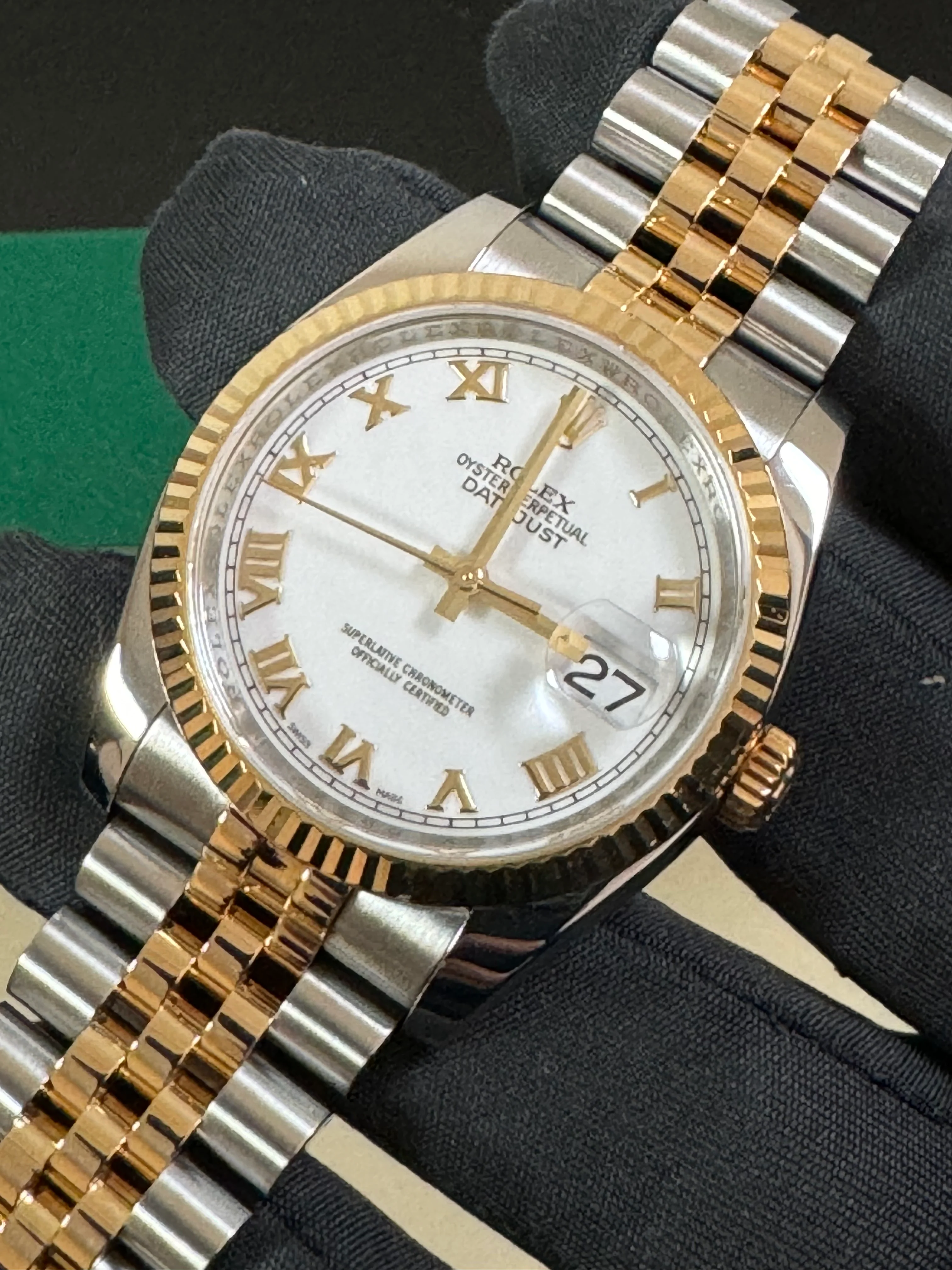 Rolex Steel and Yellow Gold Datejust 36 - D serial - Fluted Bezel - White Roman Dial - Jubilee Bracelet - 116233 COMPLETE SET